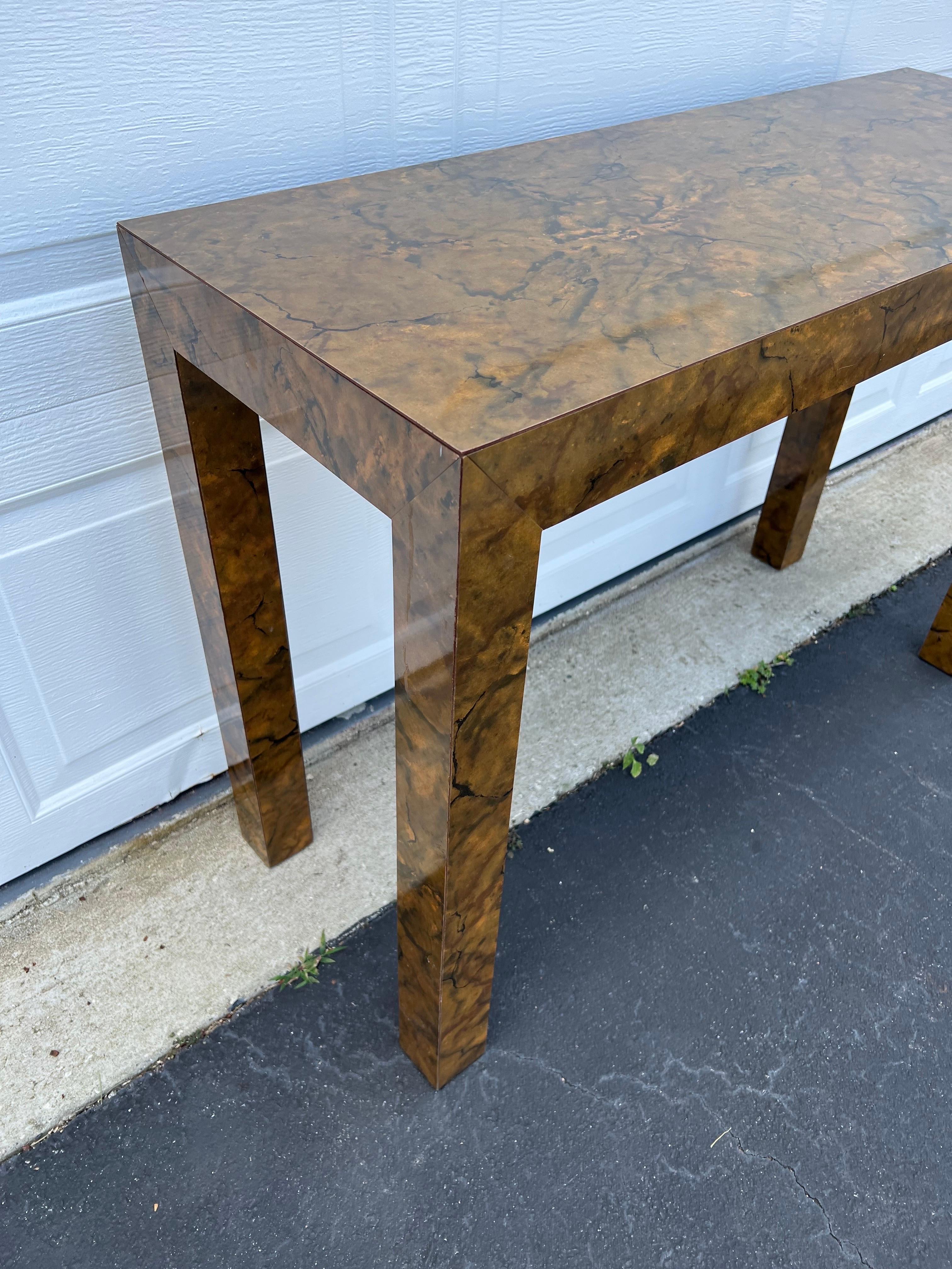 Burl Wood Formica Parsons Console Table  For Sale 3