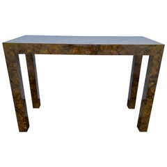 Burl Wood Formica Parsons Console Table