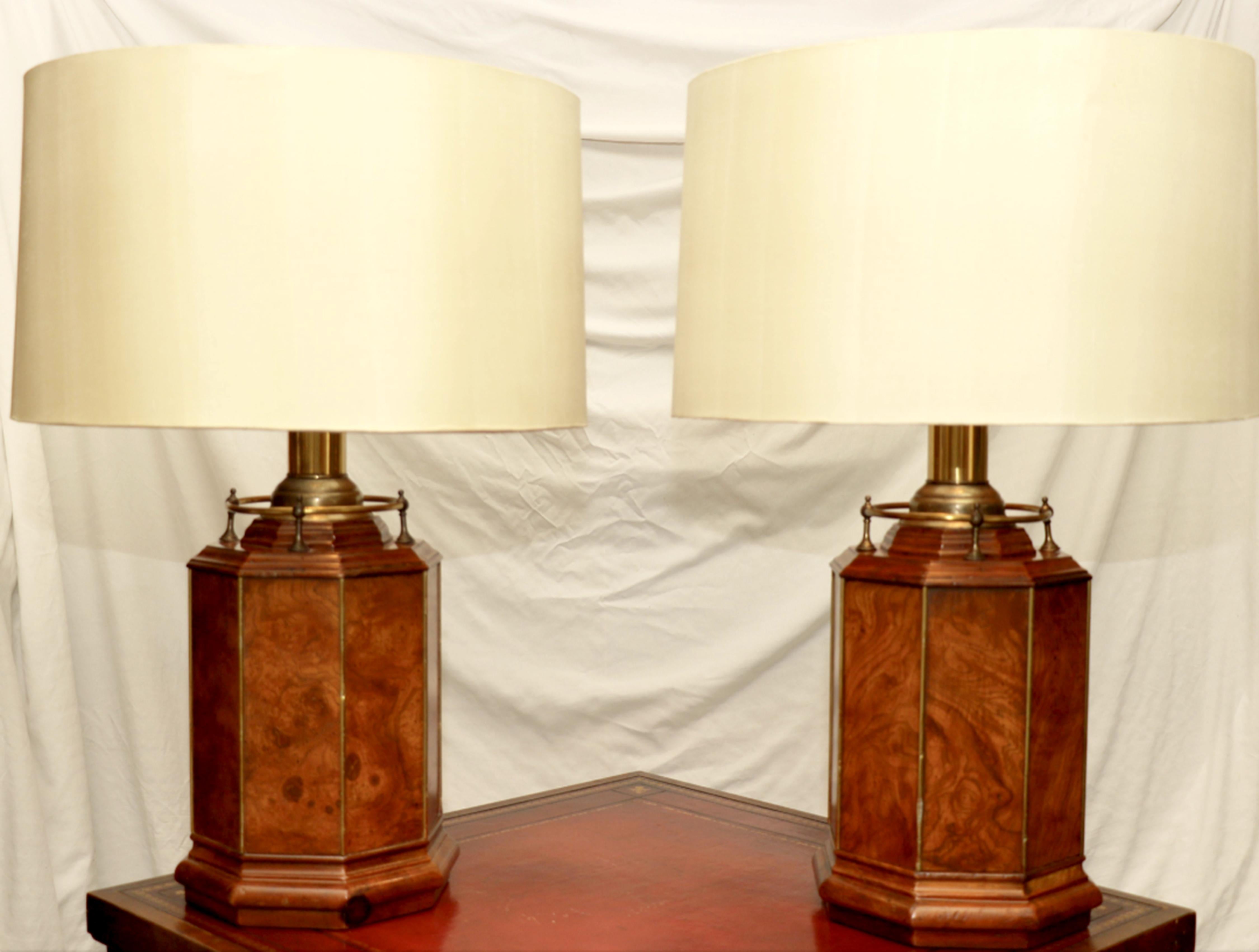 Hand-Crafted Burl Wood Knob Tree Hexagonal Table Lamps