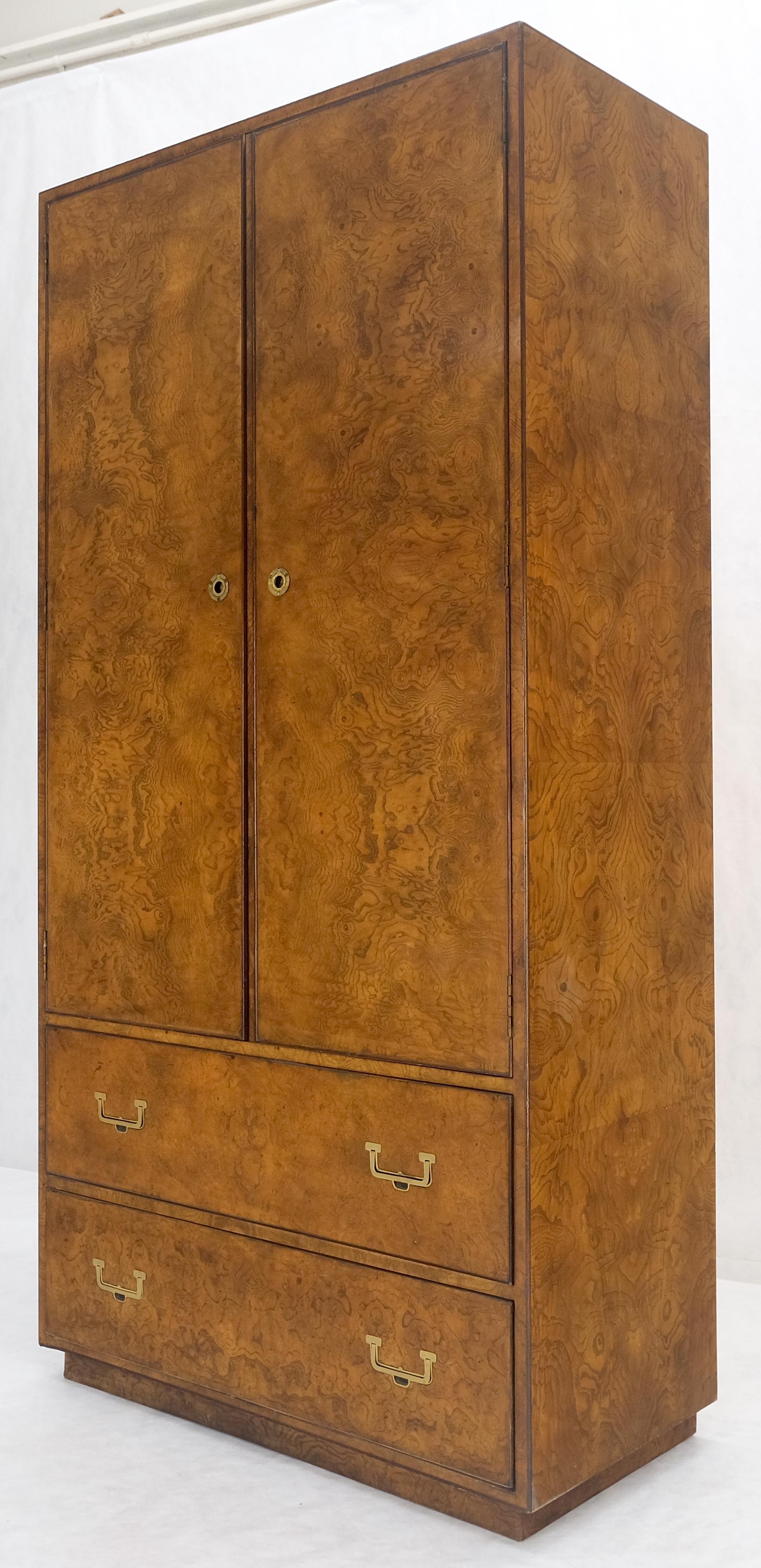 Burl Wood Large 74" Tall Gentelman's Chest Dresser High Boy Campaign Style MINT! For Sale