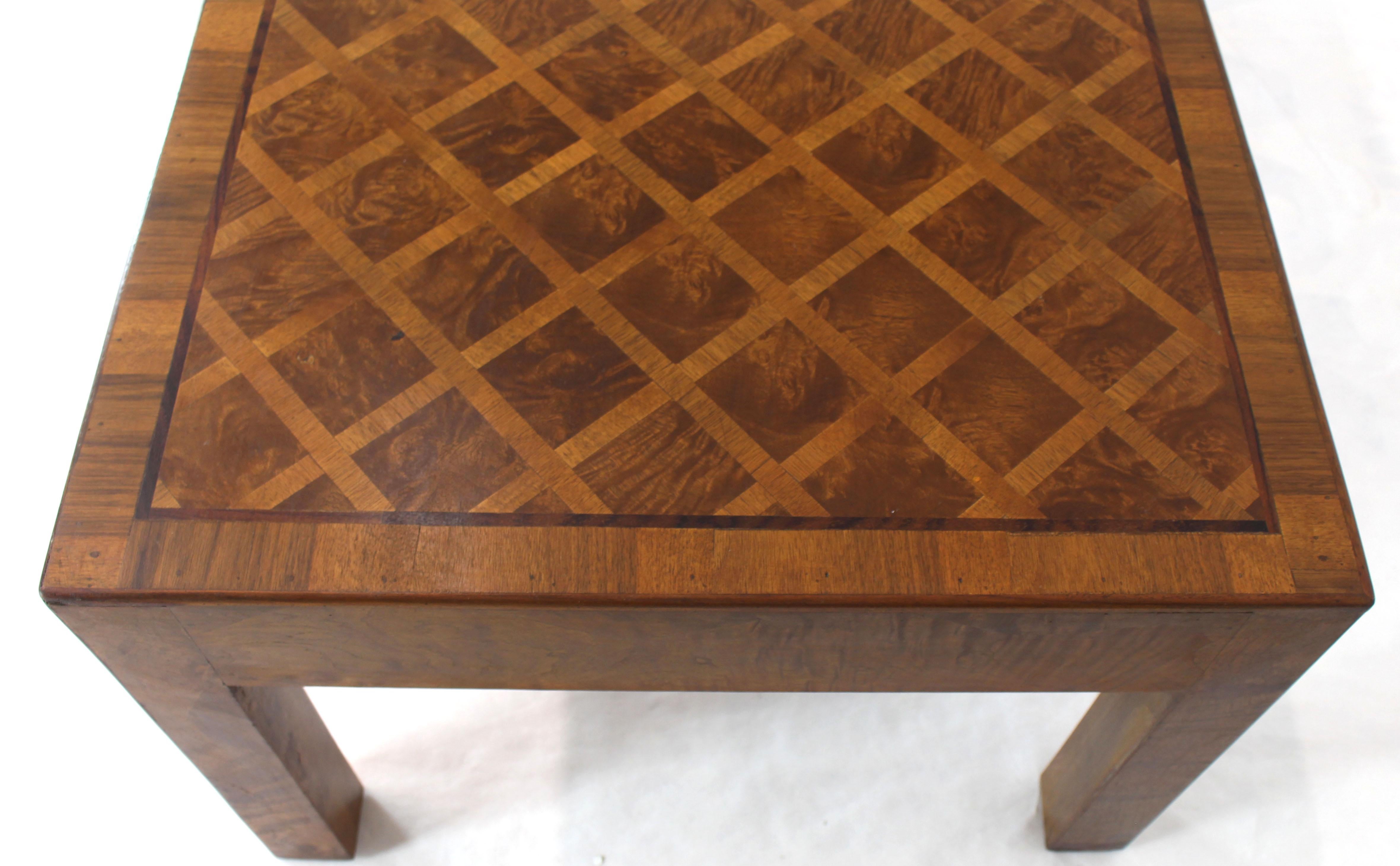 Mid-Century Modern Burl Wood Marquetry Italian Modern Rectangle Coffee Table on Square Legs