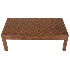 Burl Wood Marquetry Italian Modern Rectangle Coffee Table on Square Legs