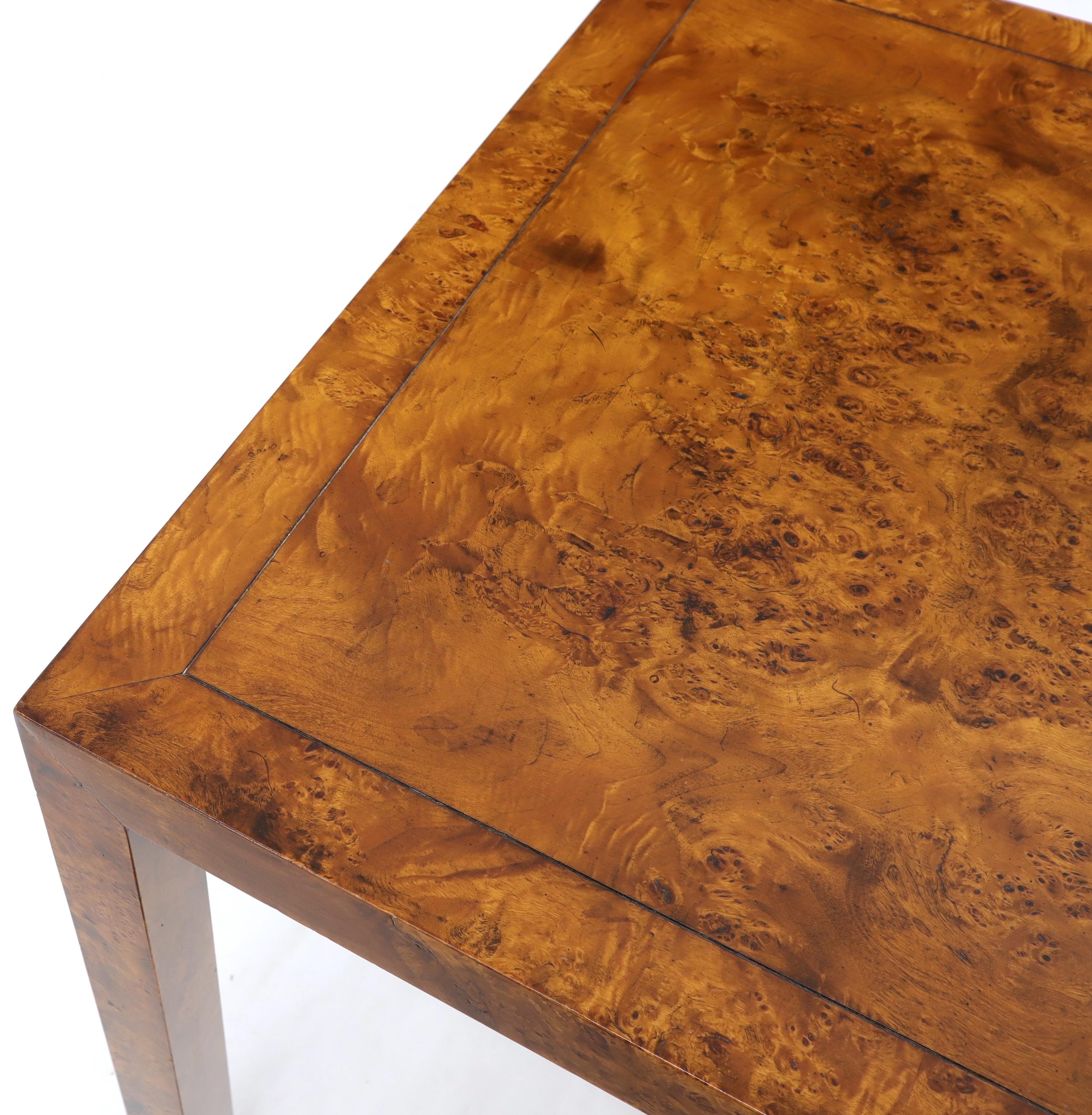 Lacquered Burl Wood Mid-Century Modern Parsons Style Game Table