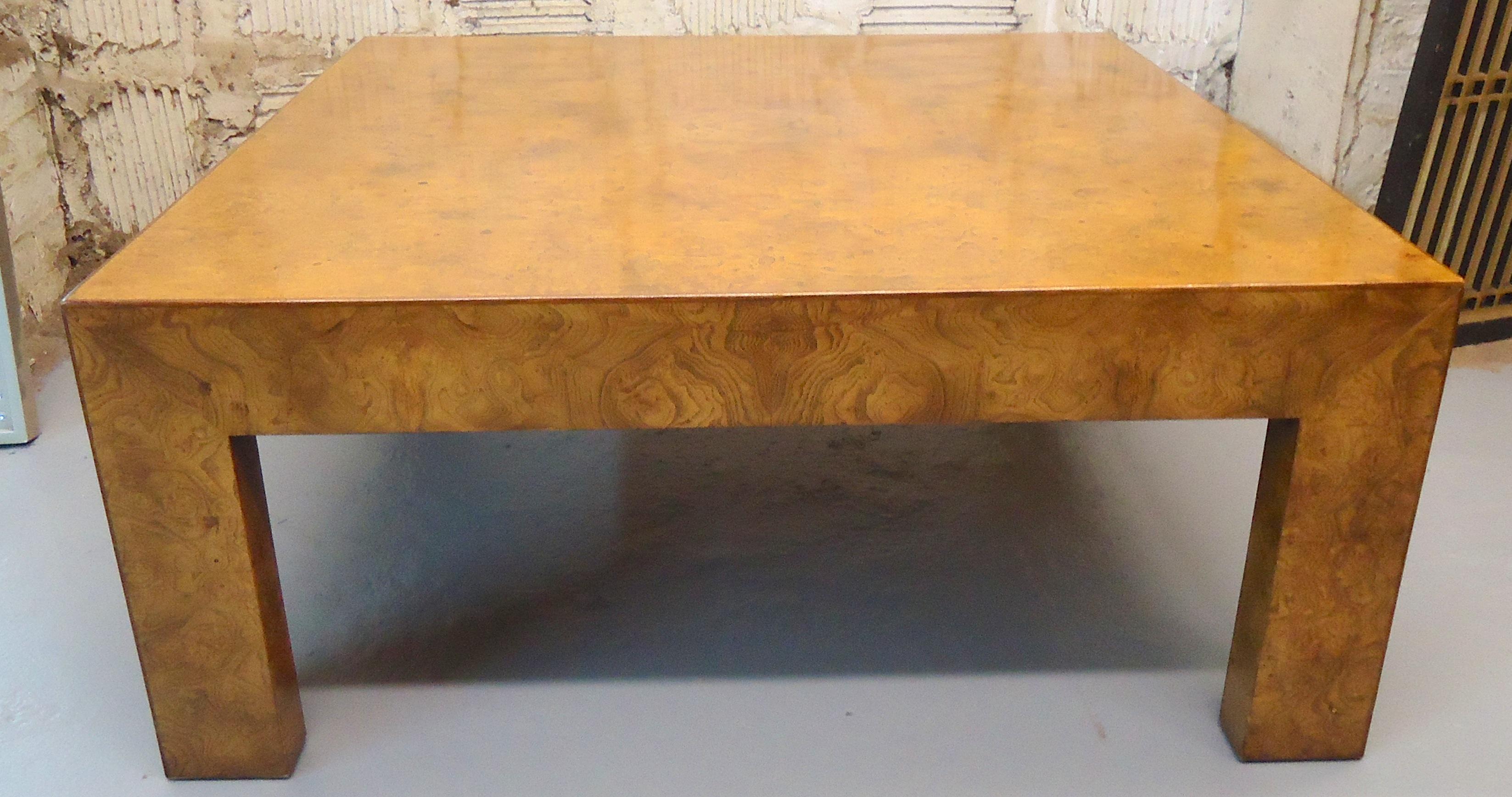 Vintage modern square table designed by John Widdicomb. Stunning burled wood throughout.

(Please confirm item location - NY or NJ - with dealer).
 