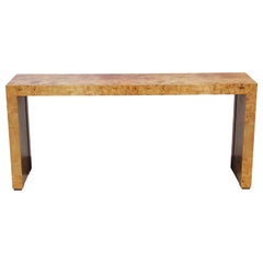 Table ou bureau de console en ronce de bois Milo Baughman pour Thayer Coggin