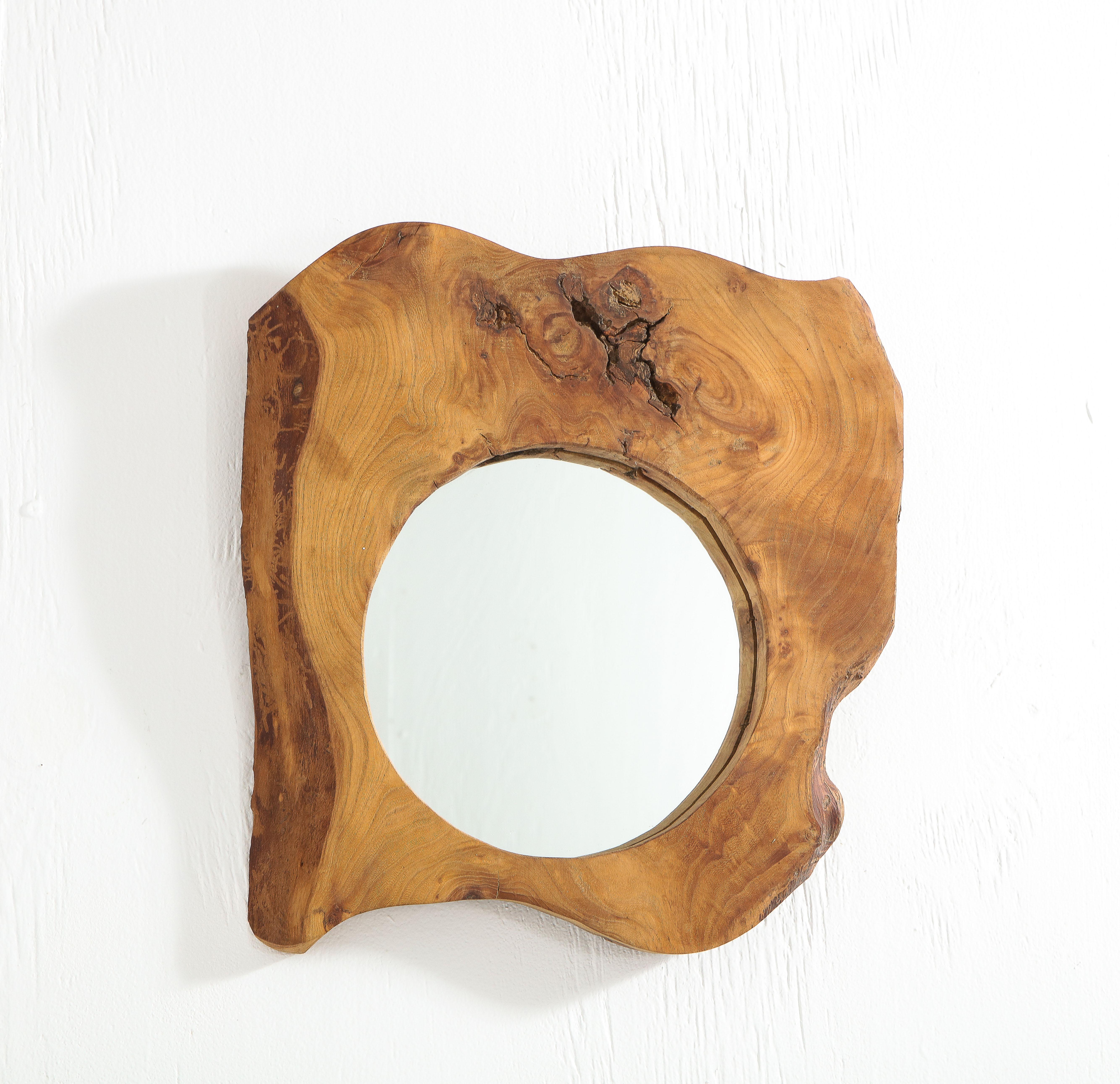 Solid Burl Wood Sculptural Asymmetrical Mirror, France 1960's In Good Condition For Sale In New York, NY