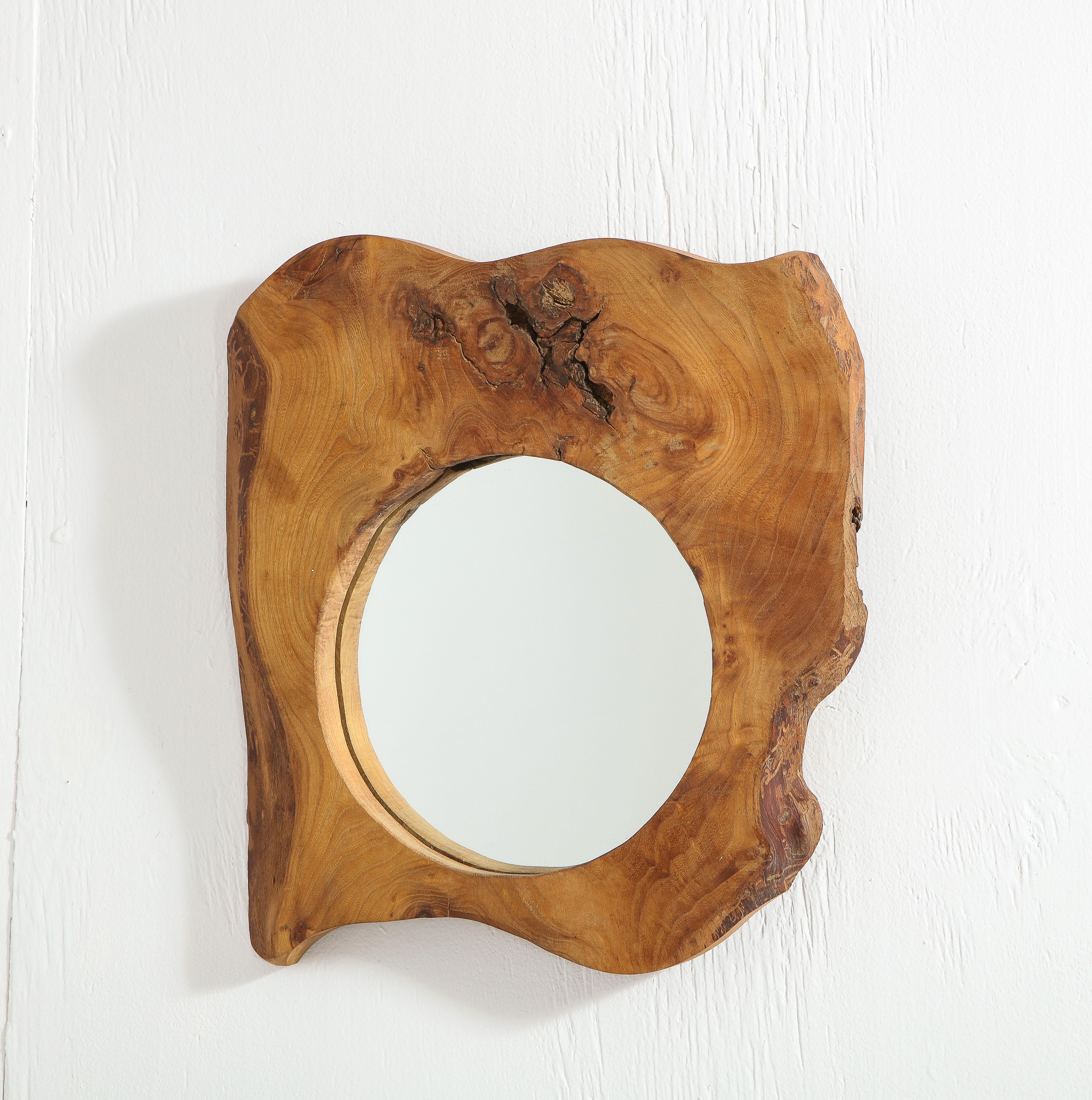 Mid-20th Century Solid Burl Wood Sculptural Asymmetrical Mirror, France 1960's For Sale