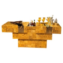 Burl Wood Mirrored Console in the Style of Paul Evans