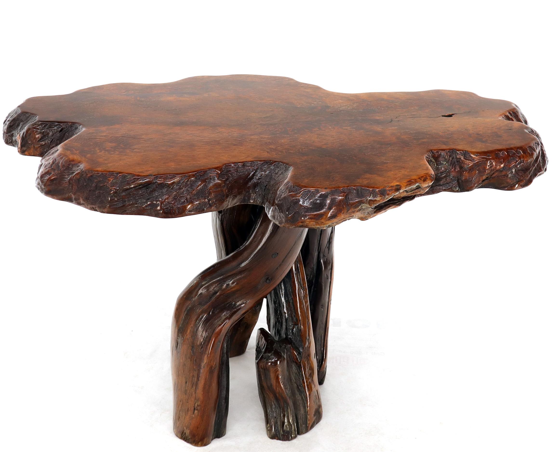 Unknown Burl Wood Natural Free Edge Slab Top Gueridon Center Table For Sale