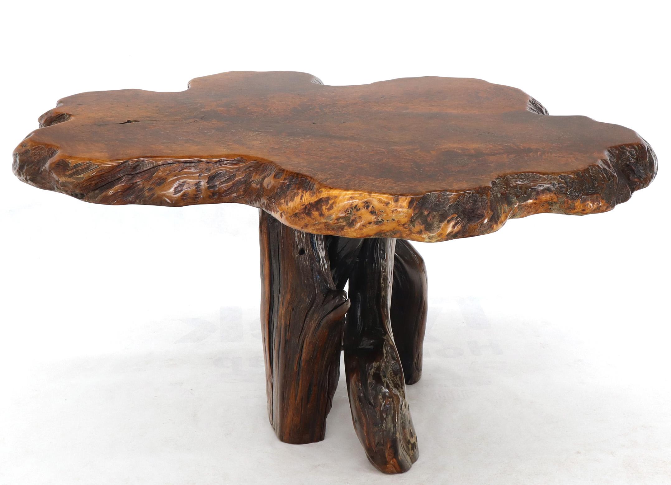Burl Wood Natural Free Edge Slab Top Gueridon Center Table In Excellent Condition For Sale In Rockaway, NJ