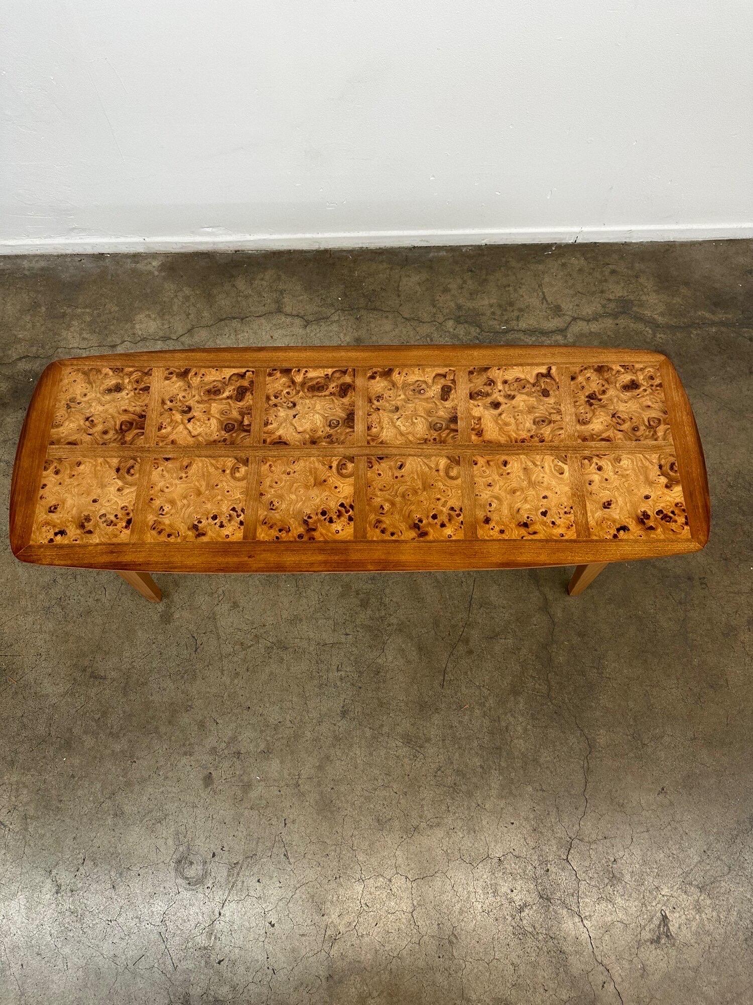 Late 20th Century Burl-Wood, Oak, and Alder Coffee Table
