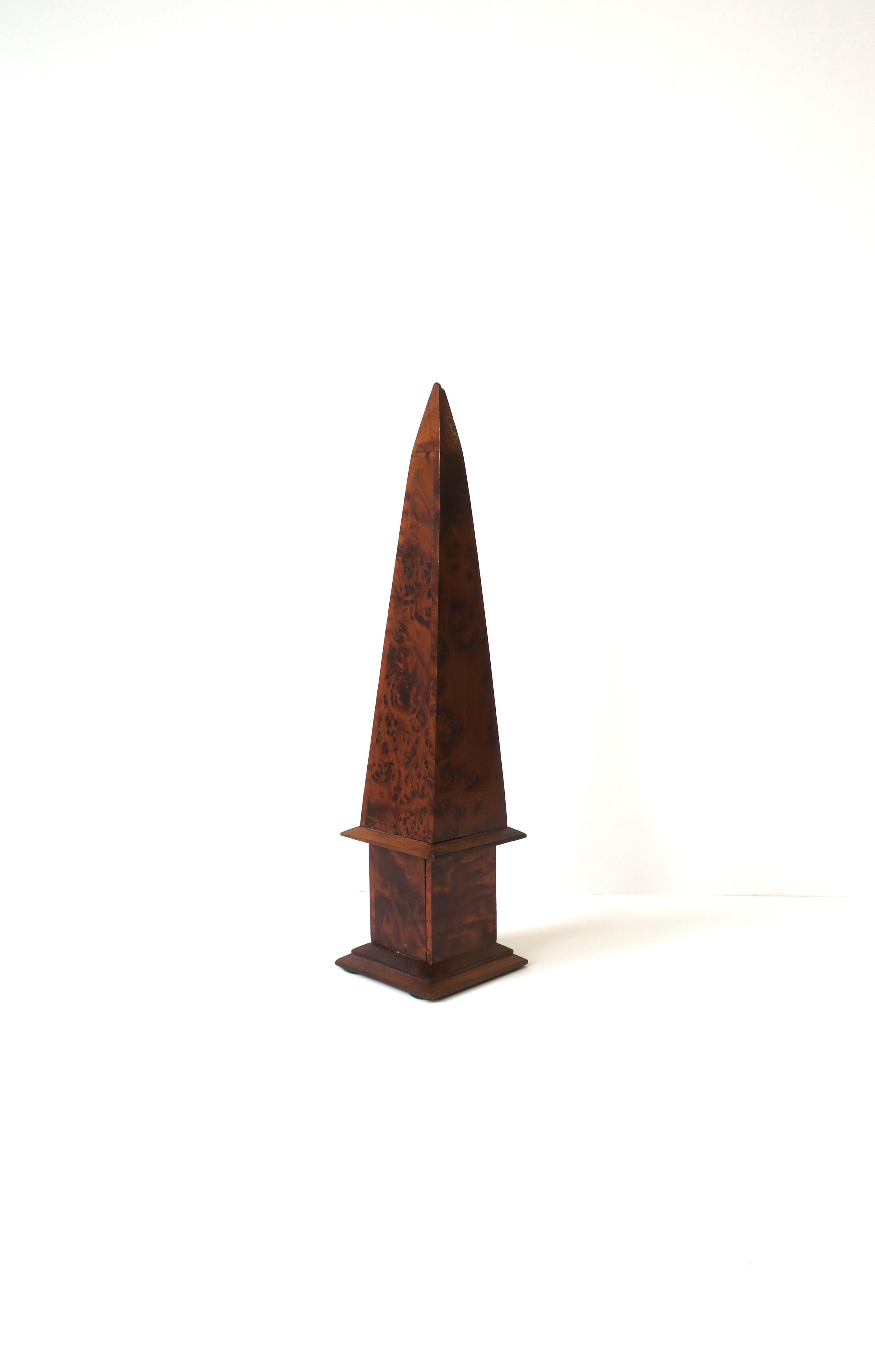 Hand-Crafted English Burl Wood Obelisk For Sale