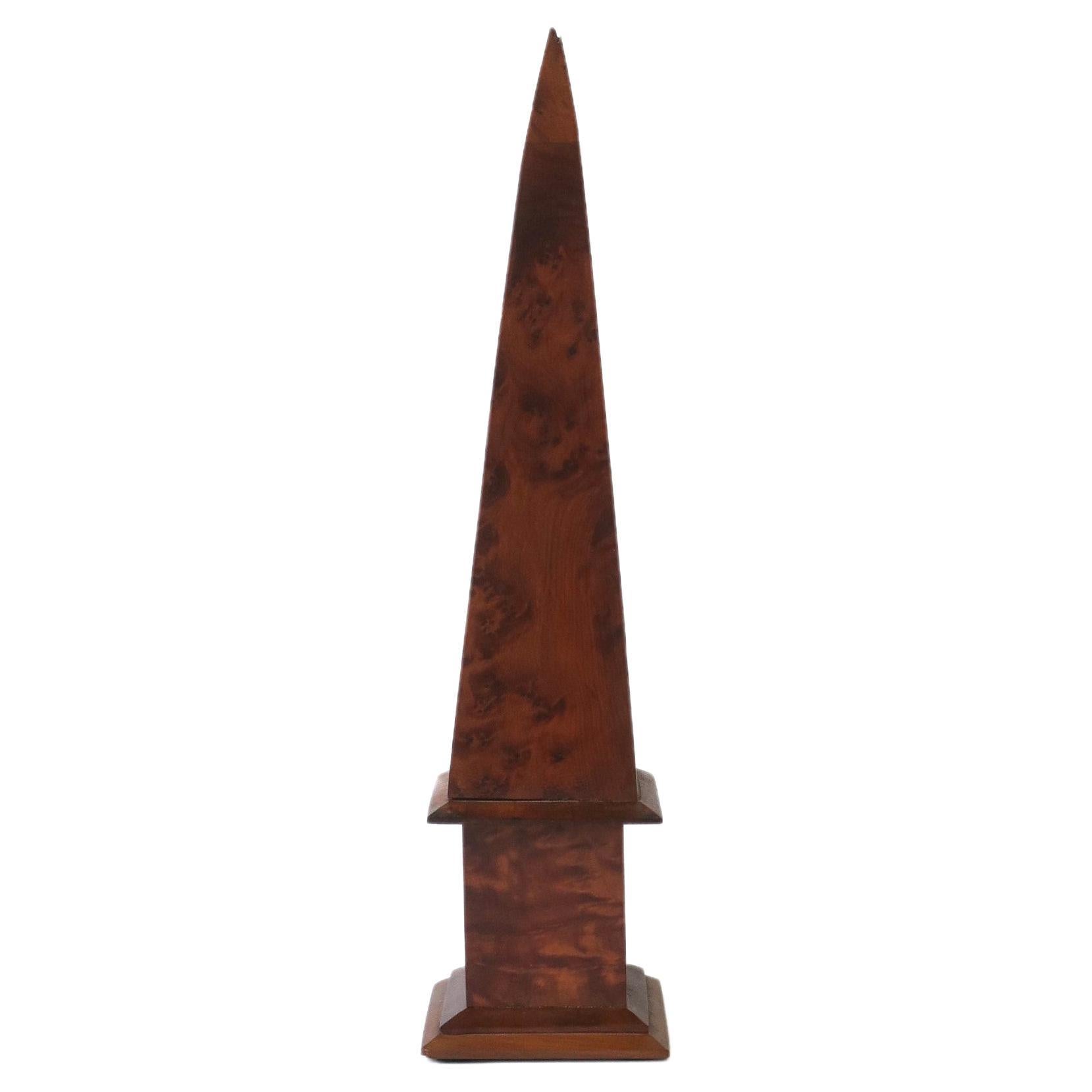 English Burl Wood Obelisk For Sale