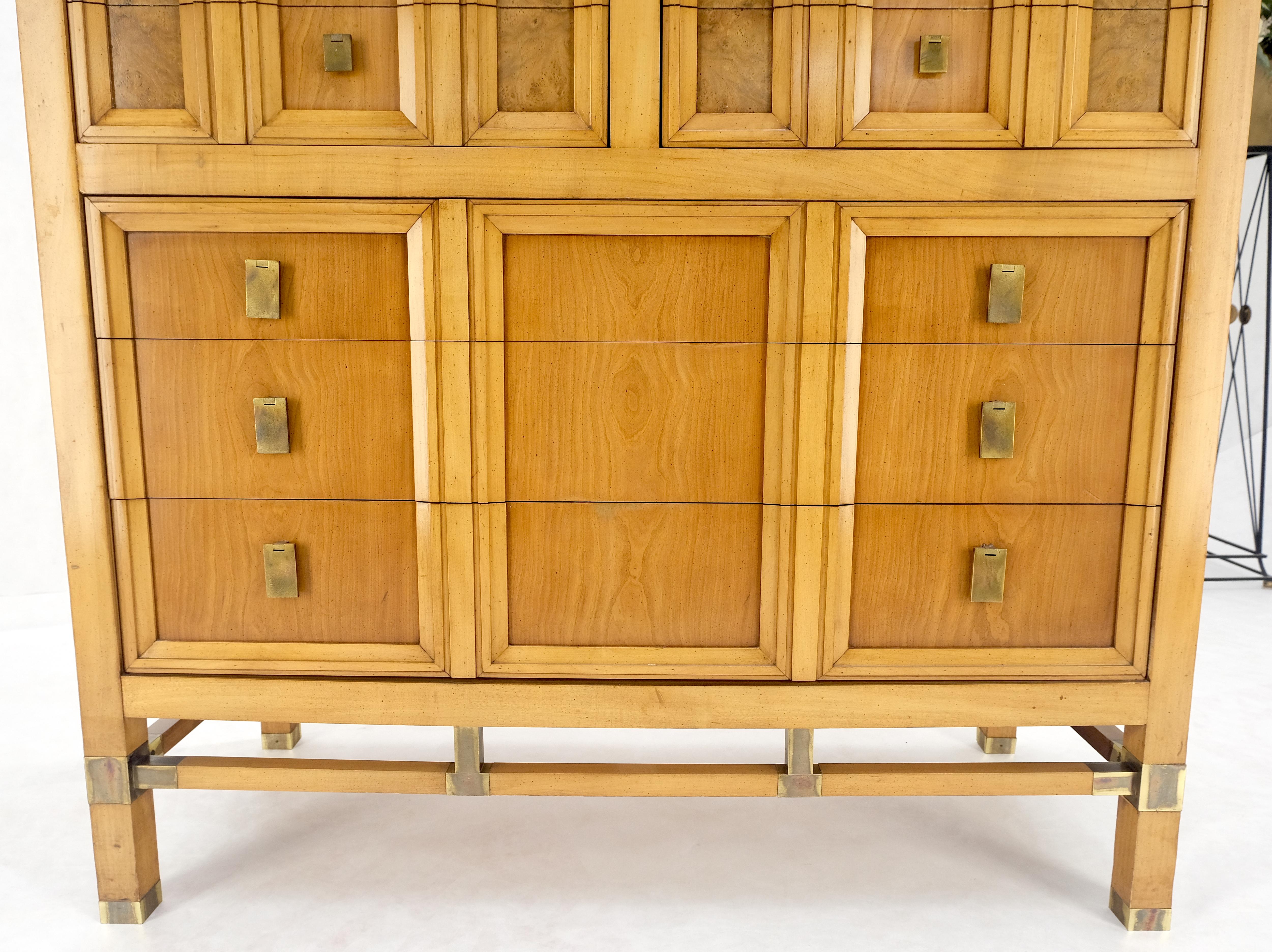 Burl Wood Panel Brass Birch 7 Drawer Mid Century Modern High Boy Dresser MINT! For Sale 3