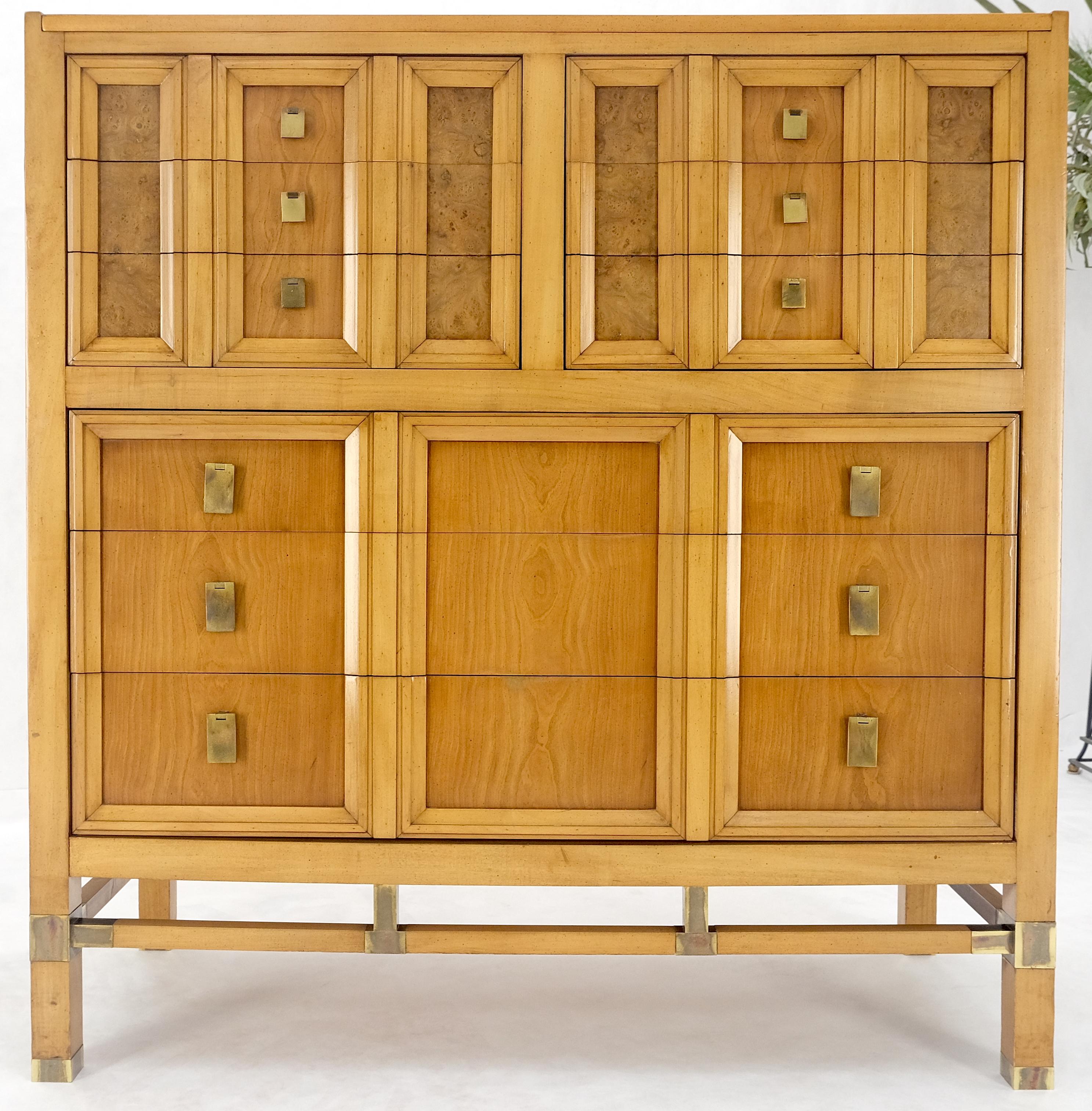 Burl Wood Panel Brass Birch 7 Drawer Mid Century Modern High Boy Dresser MINT! For Sale 4