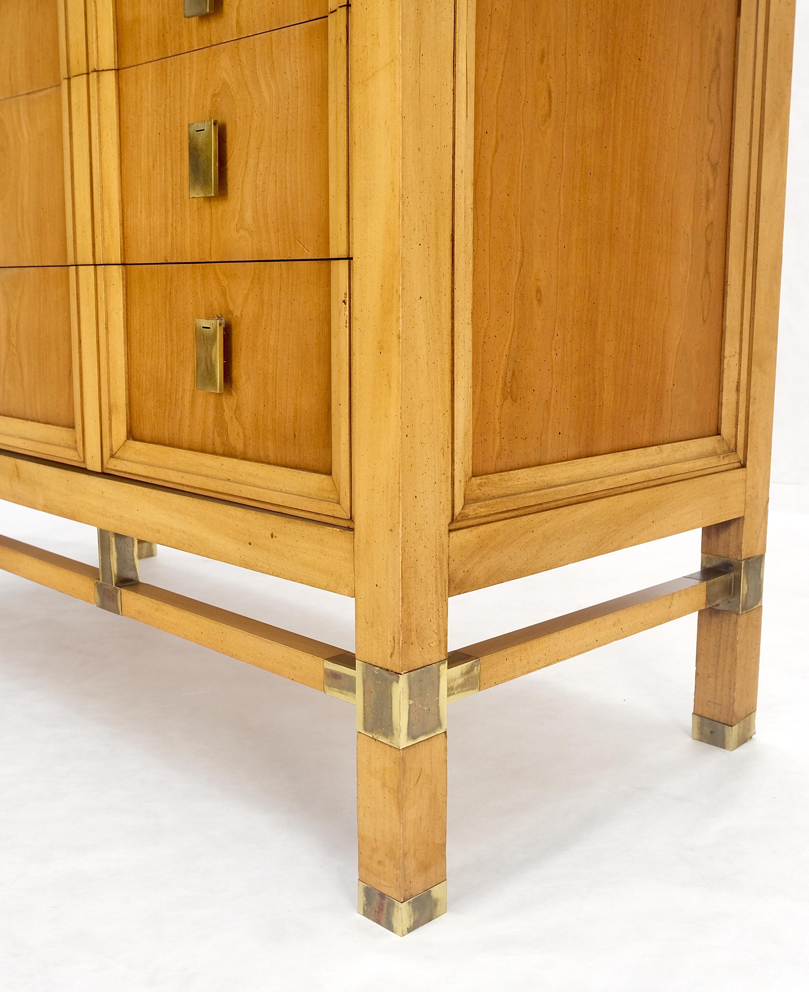 Mid-Century Modern Burl Wood Panel Brass Birch 7 Drawer Mid Century Modern High Boy Dresser MINT! For Sale