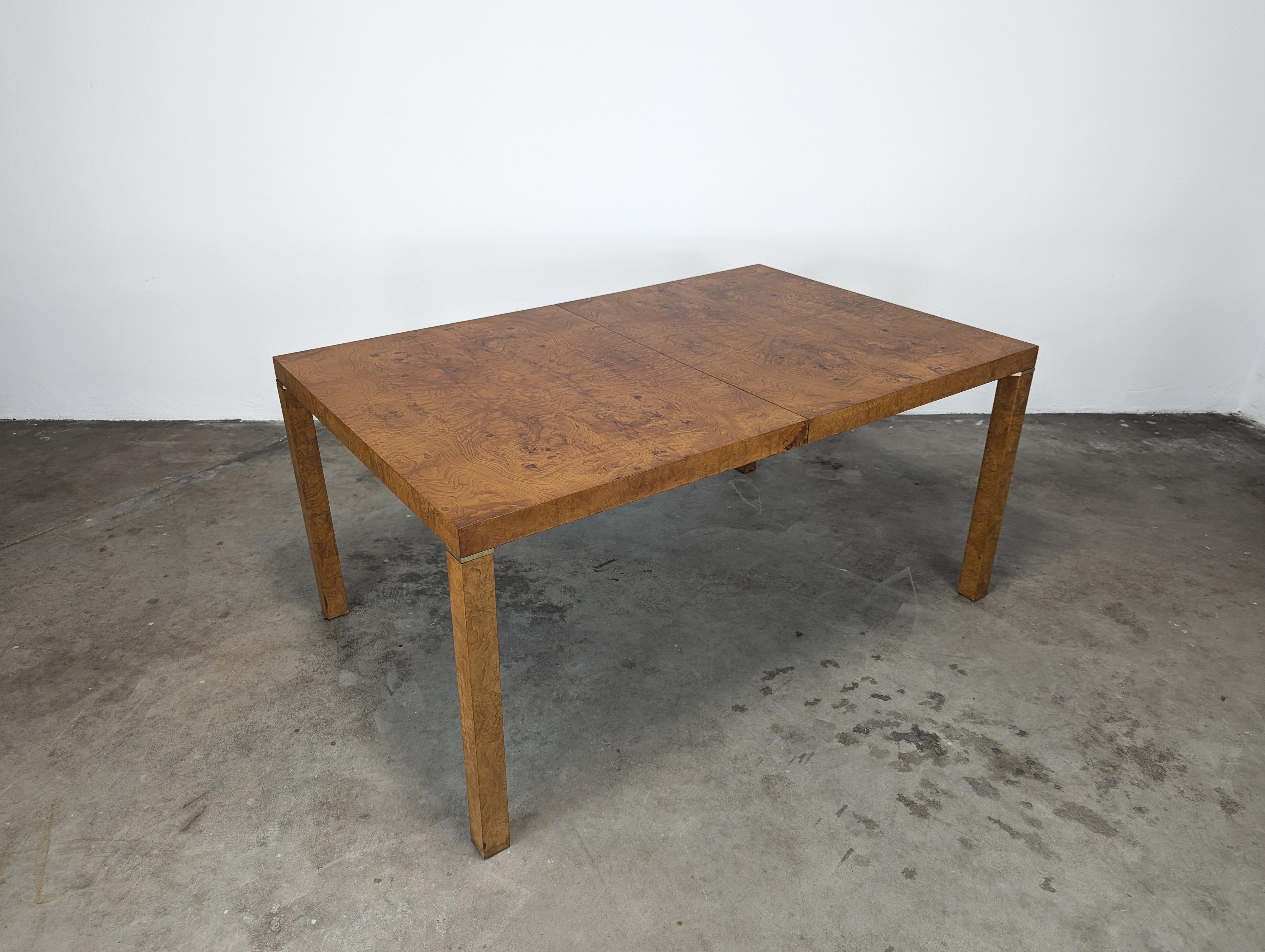 American Burl Wood Parsons Extension Dining Table by Lane, Milo Baughman Style, Restored