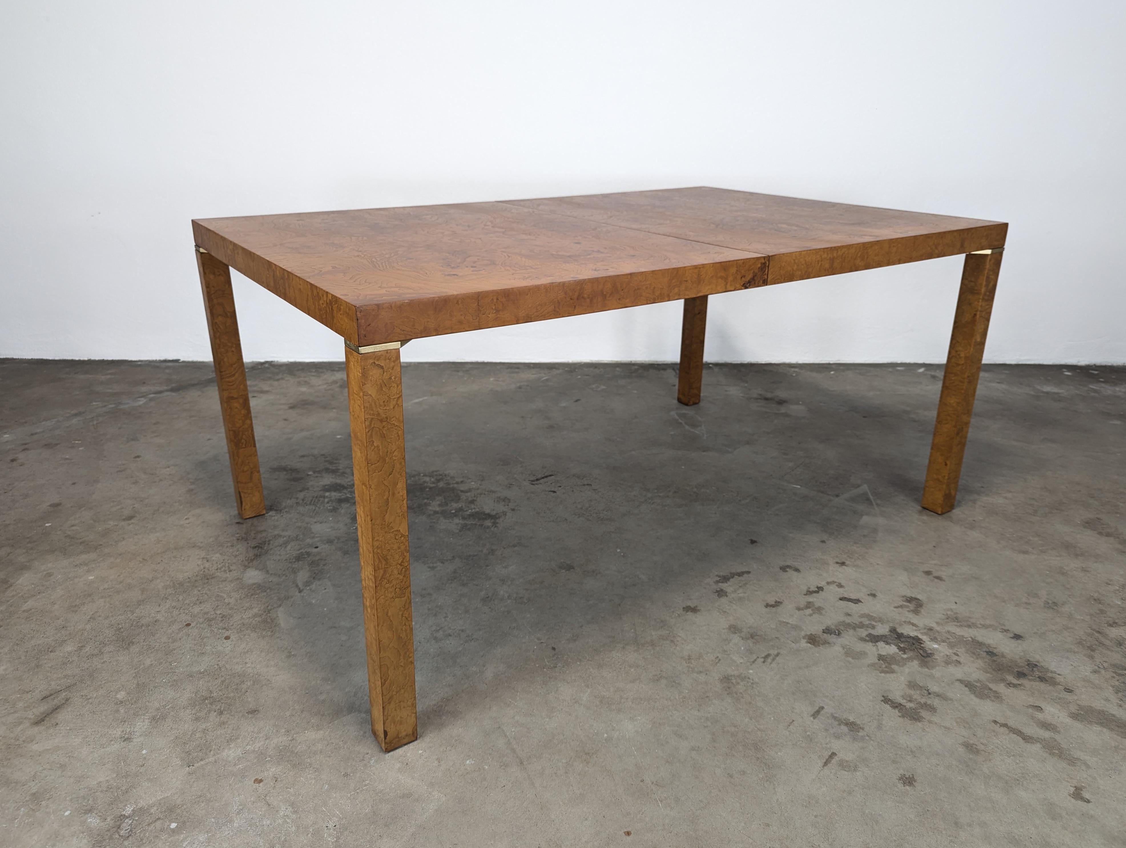 Burl Wood Parsons Extension Dining Table by Lane, Milo Baughman Style, Restored In Excellent Condition In Chino Hills, CA