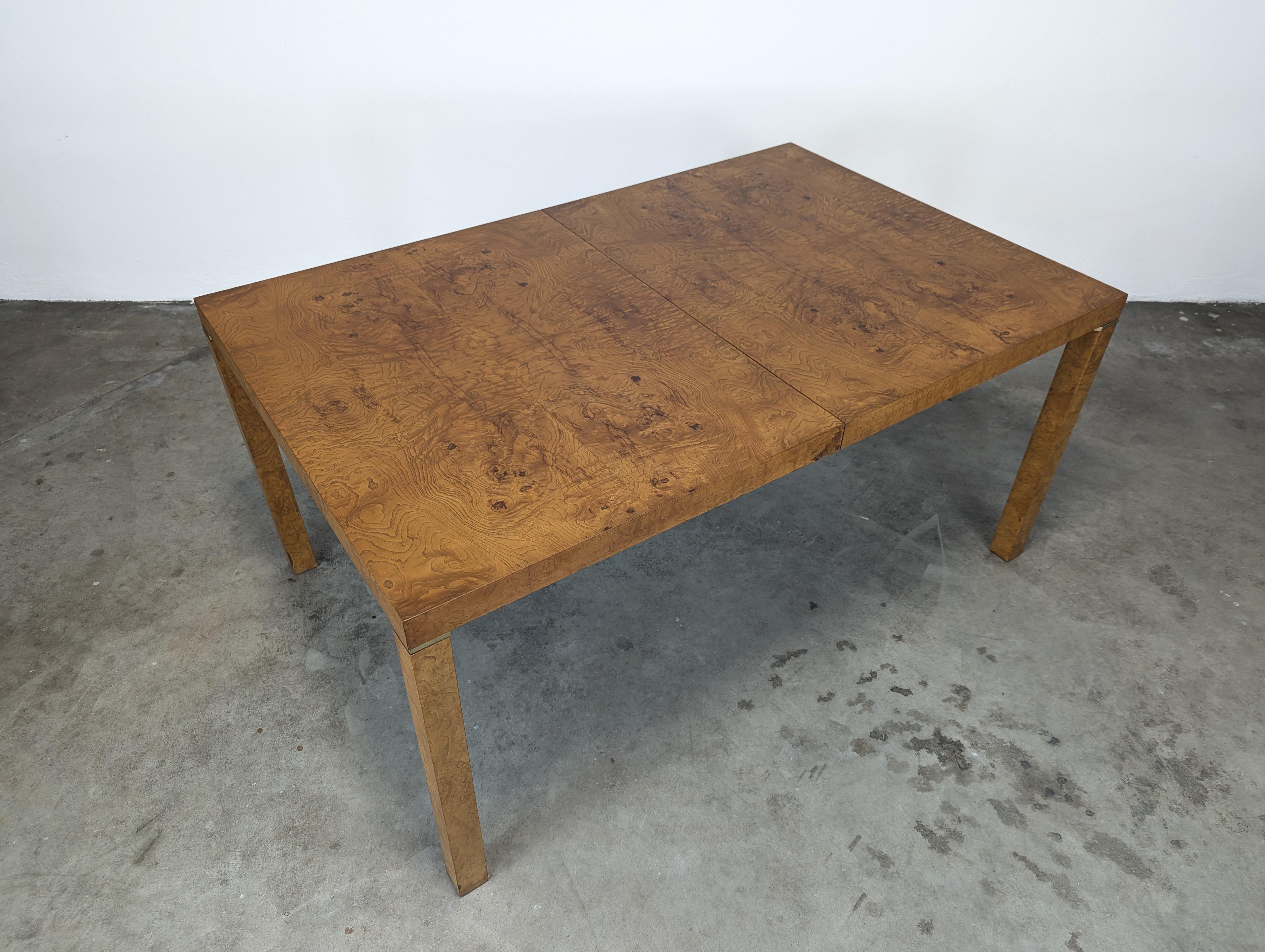 Late 20th Century Burl Wood Parsons Extension Dining Table by Lane, Milo Baughman Style, Restored