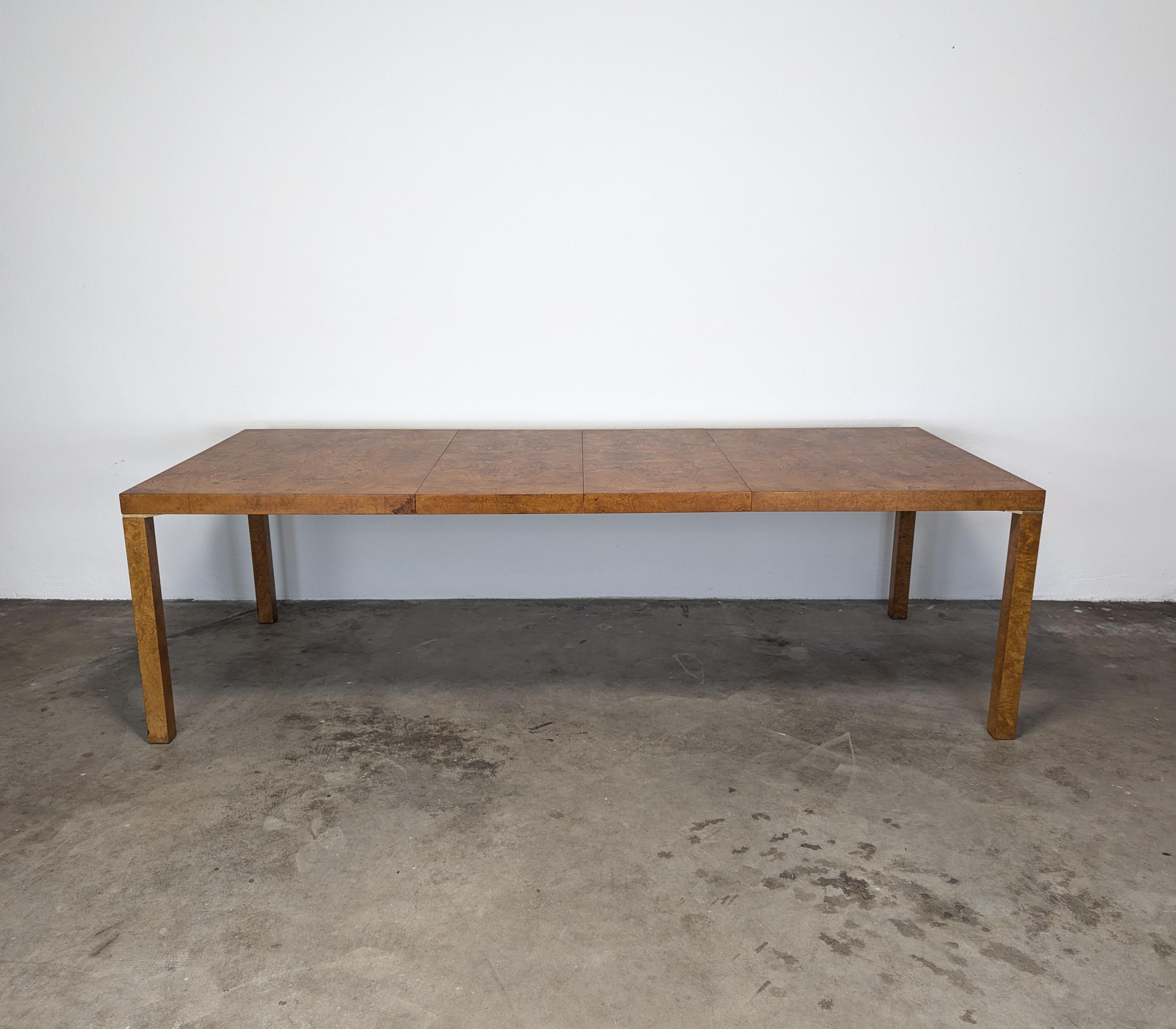Burl Wood Parsons Extension Dining Table by Lane, Milo Baughman Style, Restored 1