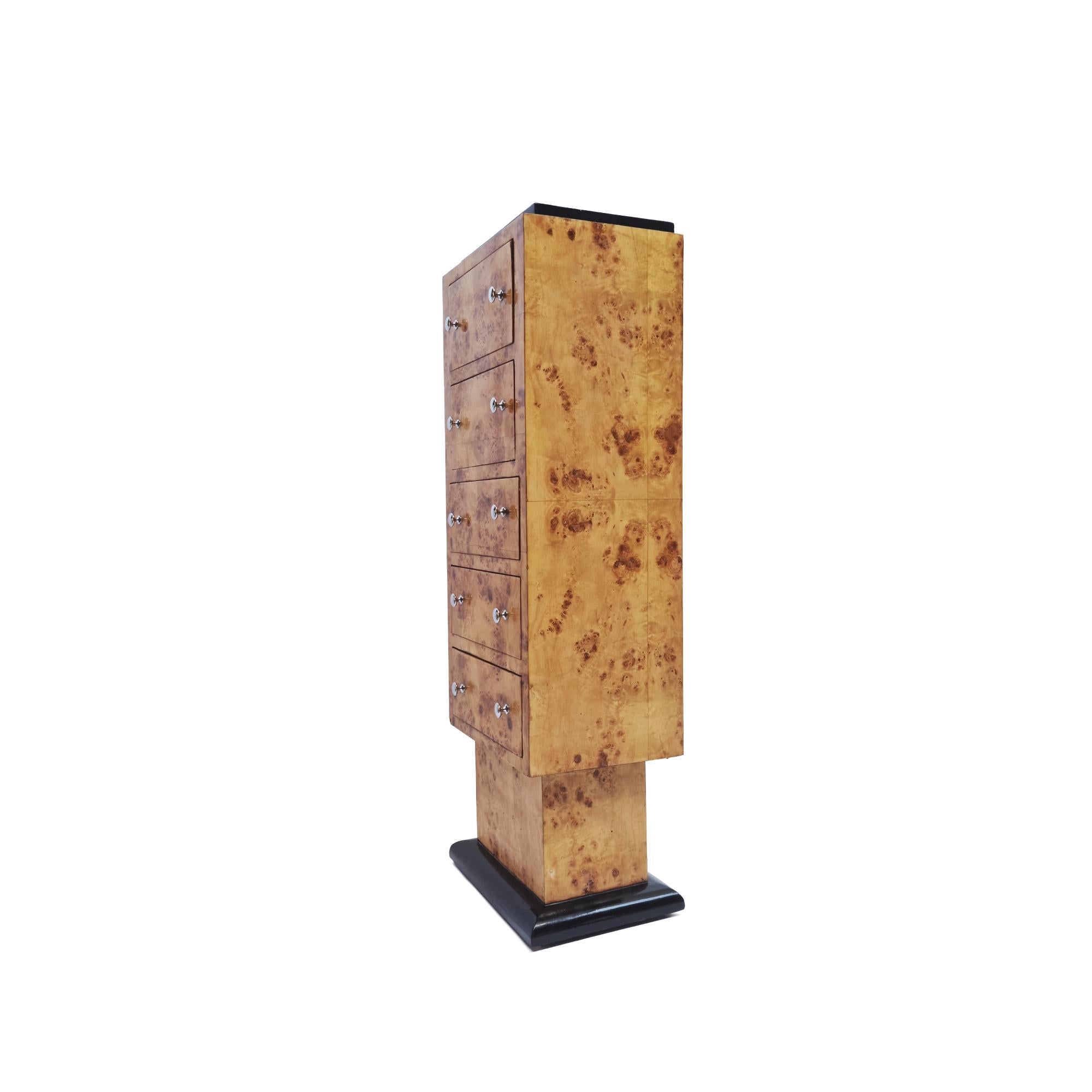 Art Deco Burl Wood Pedestal / Cabinet, 1980s