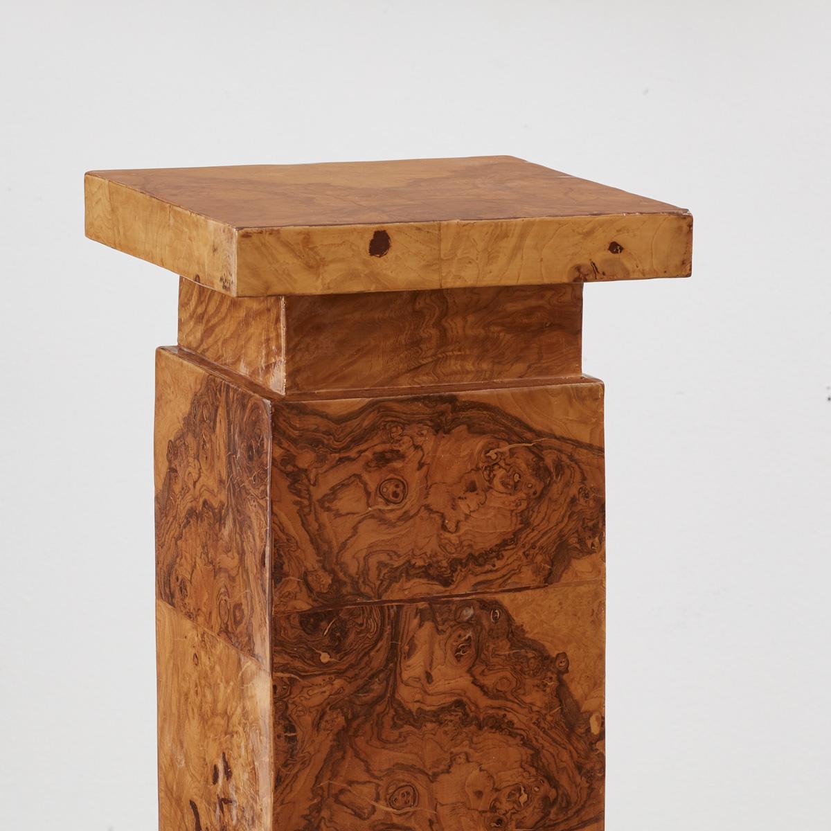 European Burl Wood Pedestal Plinth