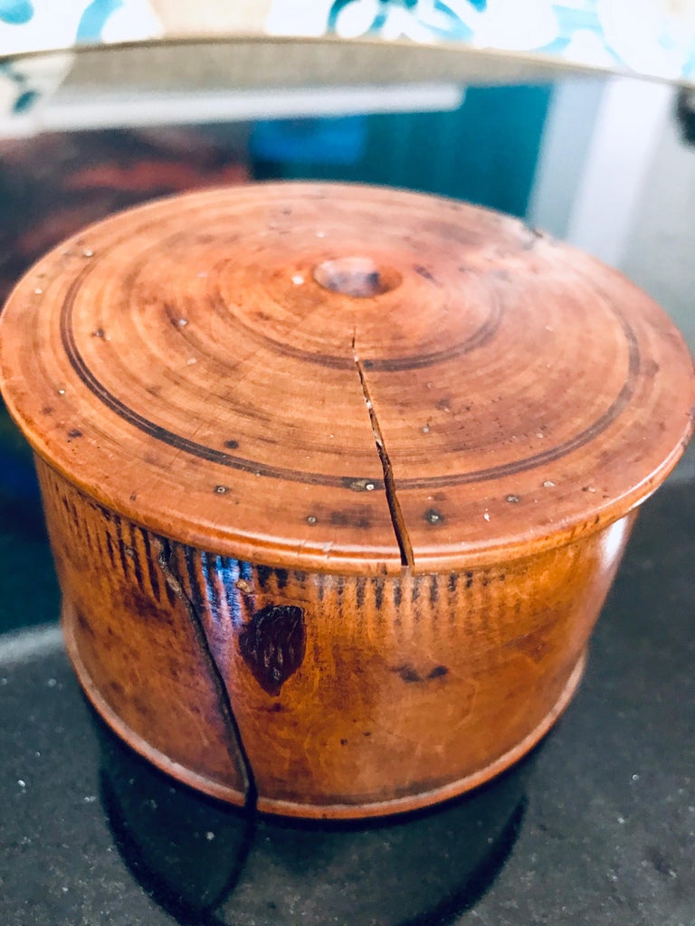 Burl Wood Powder Box With Threaded Lid For Sale at 1stdibs