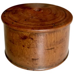 Vintage Burl Wood Powder Box With Threaded Lid