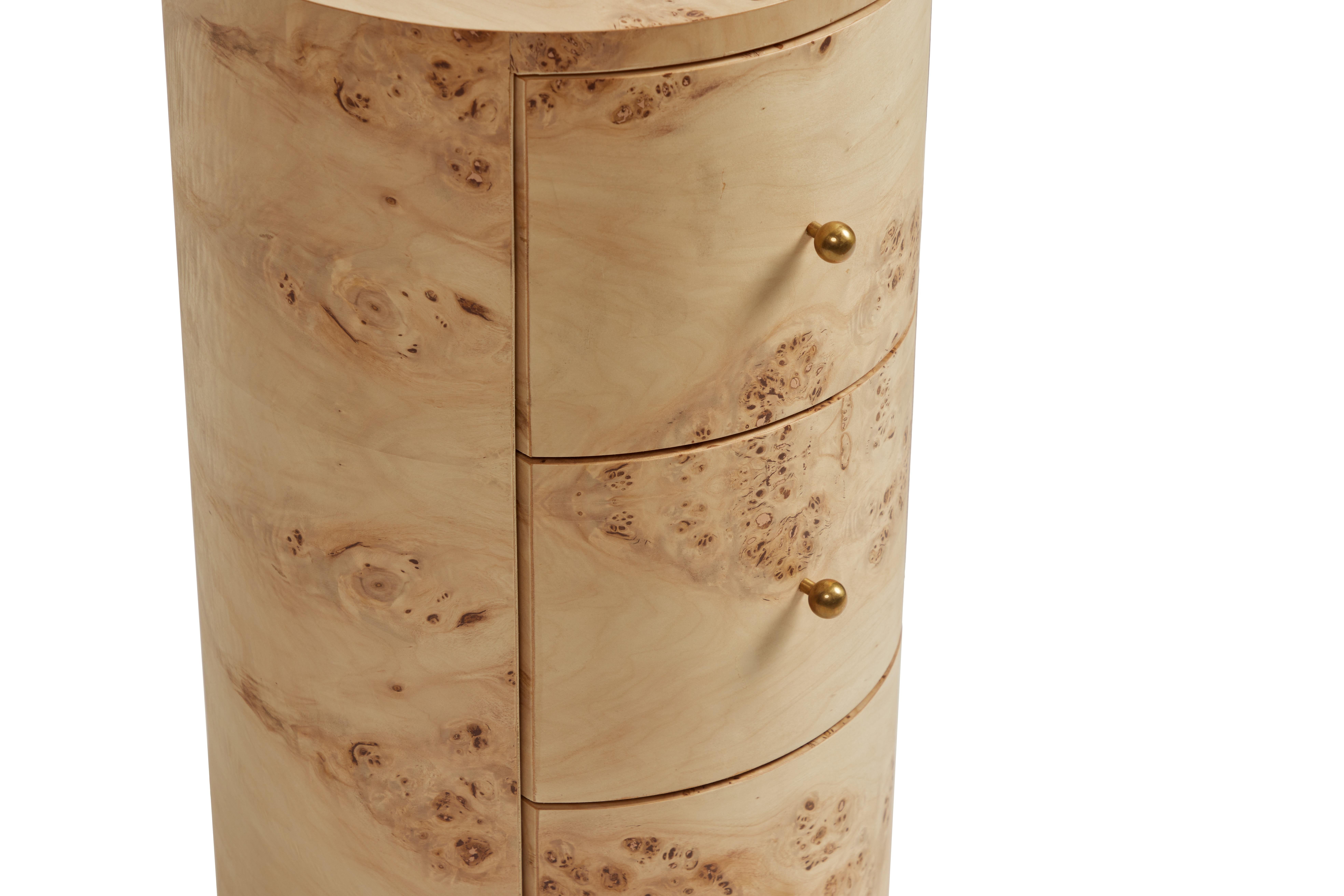 Brass Burl Wood Side Table, by JDP Interiors For Sale