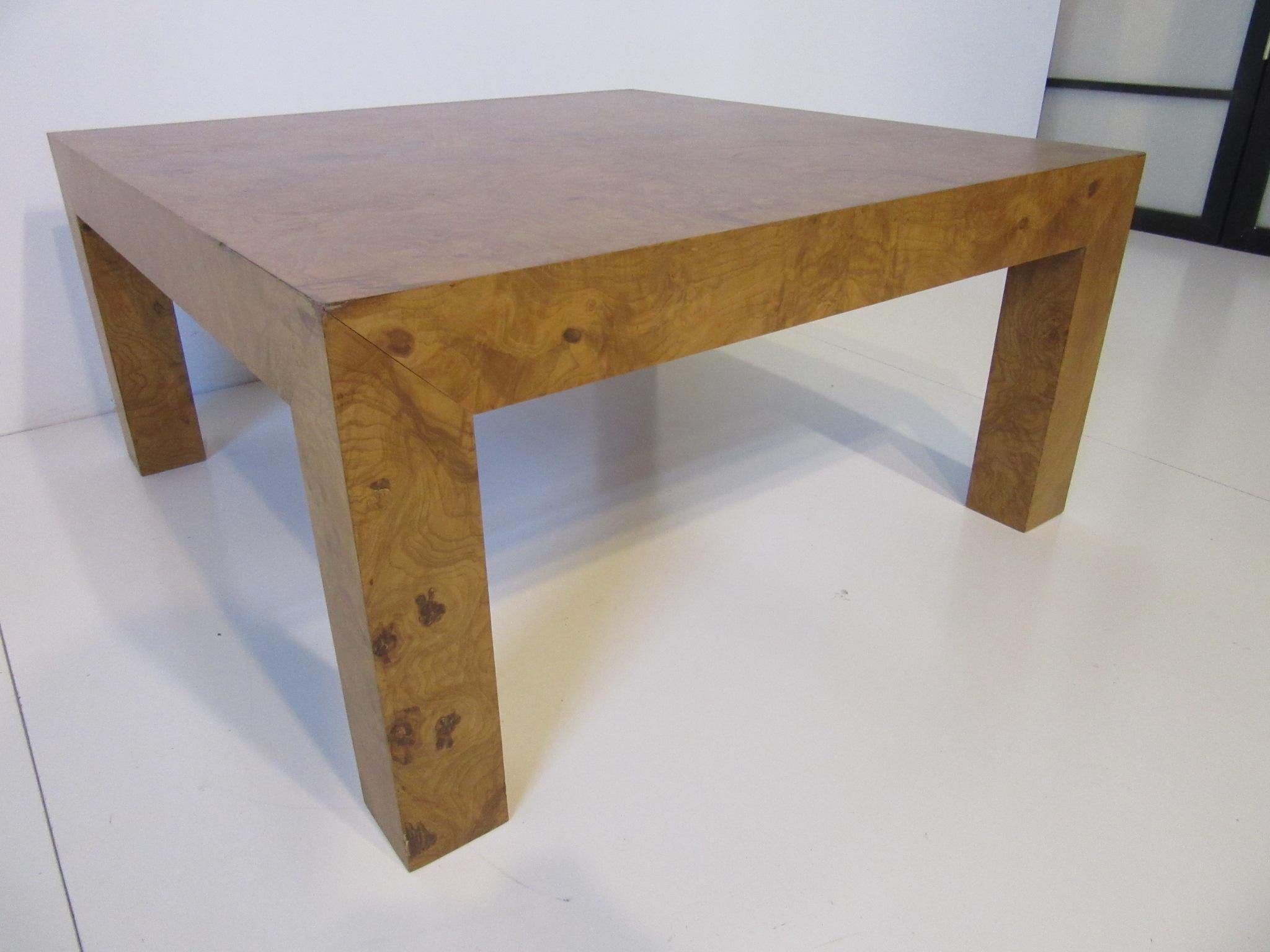 Modern Burl Wood Small Scale Coffee Table in the style of Milo Baughman
