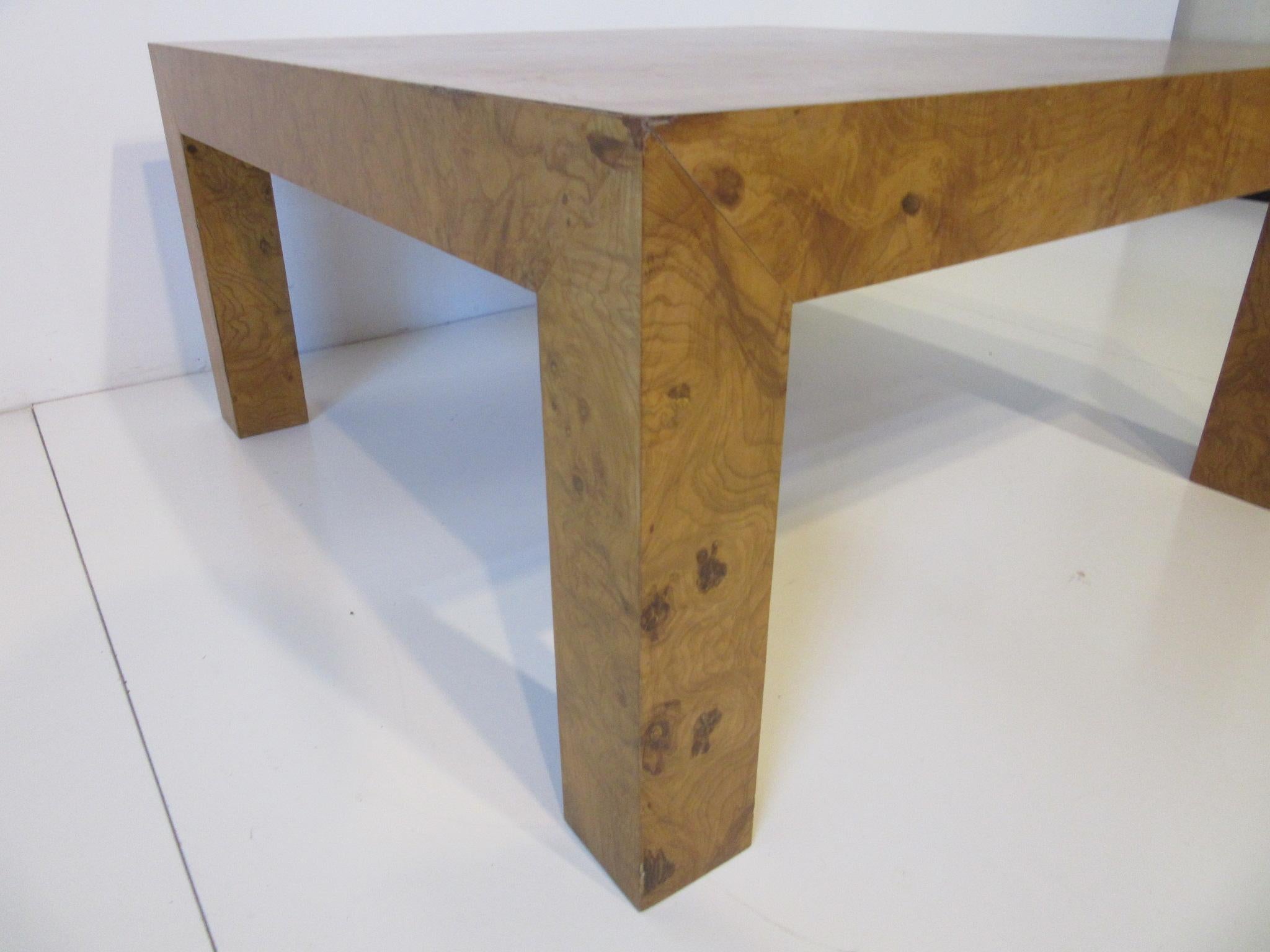 American Burl Wood Small Scale Coffee Table in the style of Milo Baughman