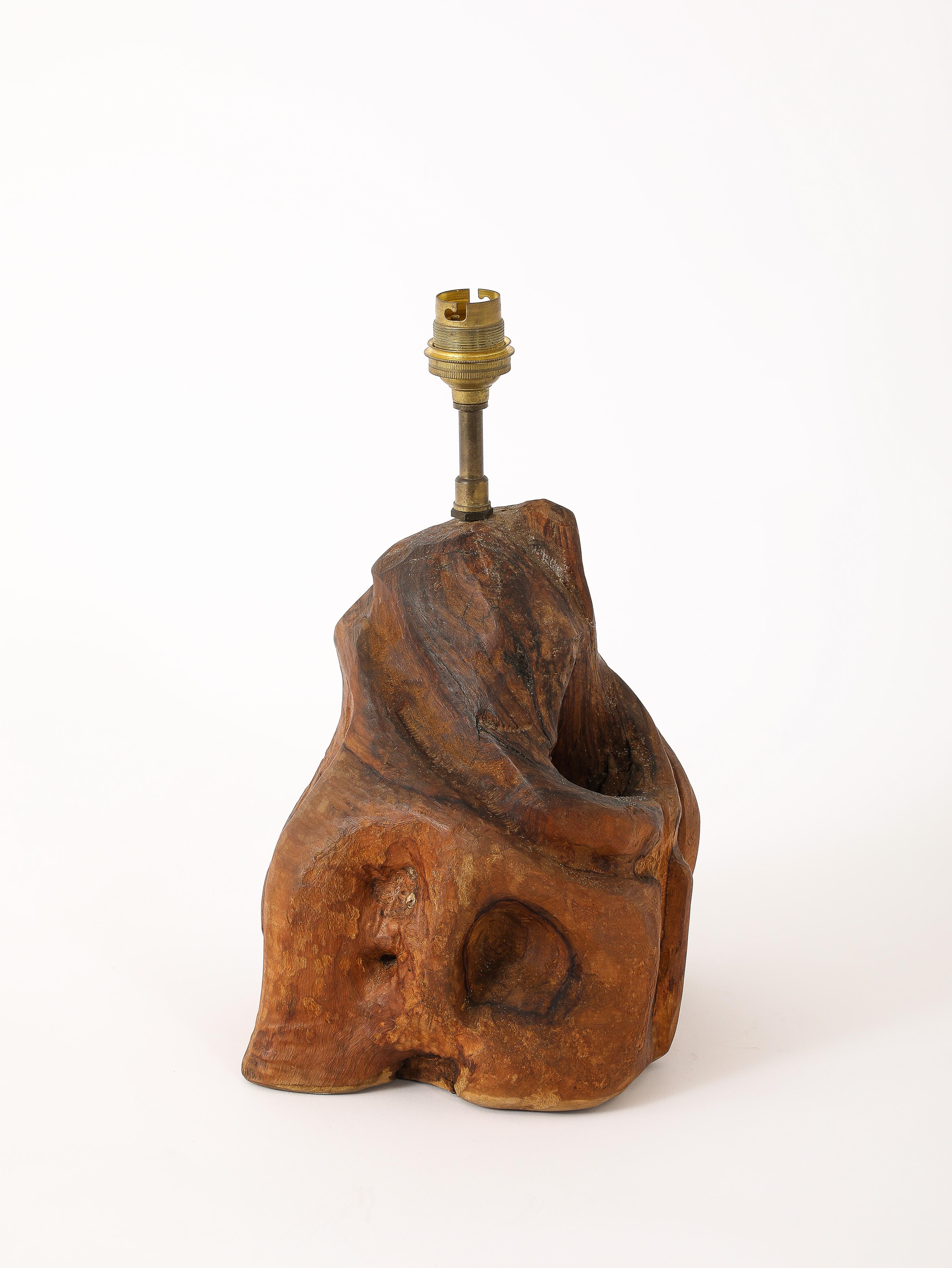 Lámpara de Sobremesa de Madera Burl, Francia Años 60 Brutalista en venta