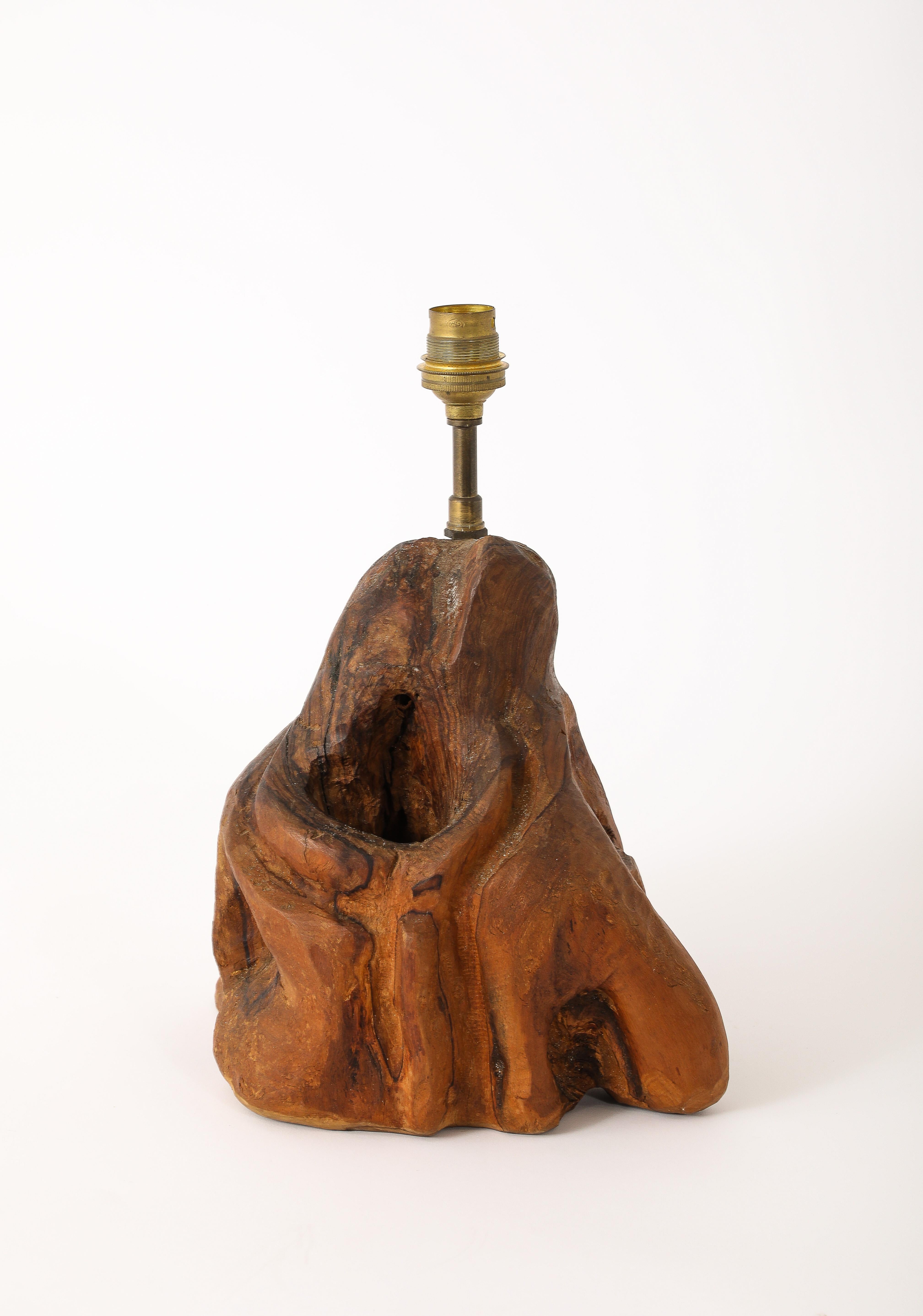 Lámpara de Sobremesa de Madera Burl, Francia Años 60 Francés en venta