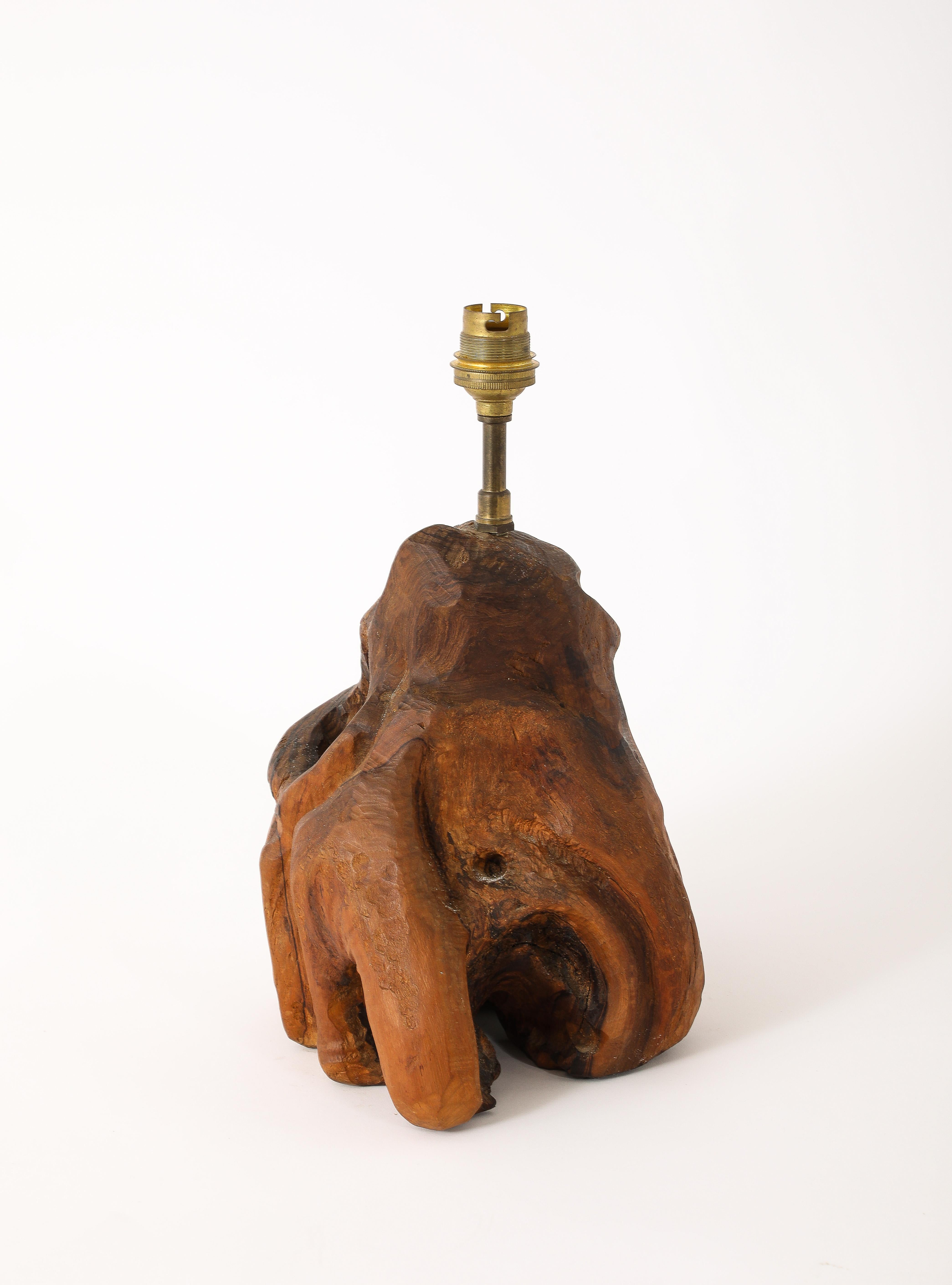 Lámpara de Sobremesa de Madera Burl, Francia Años 60 Tallado a mano en venta