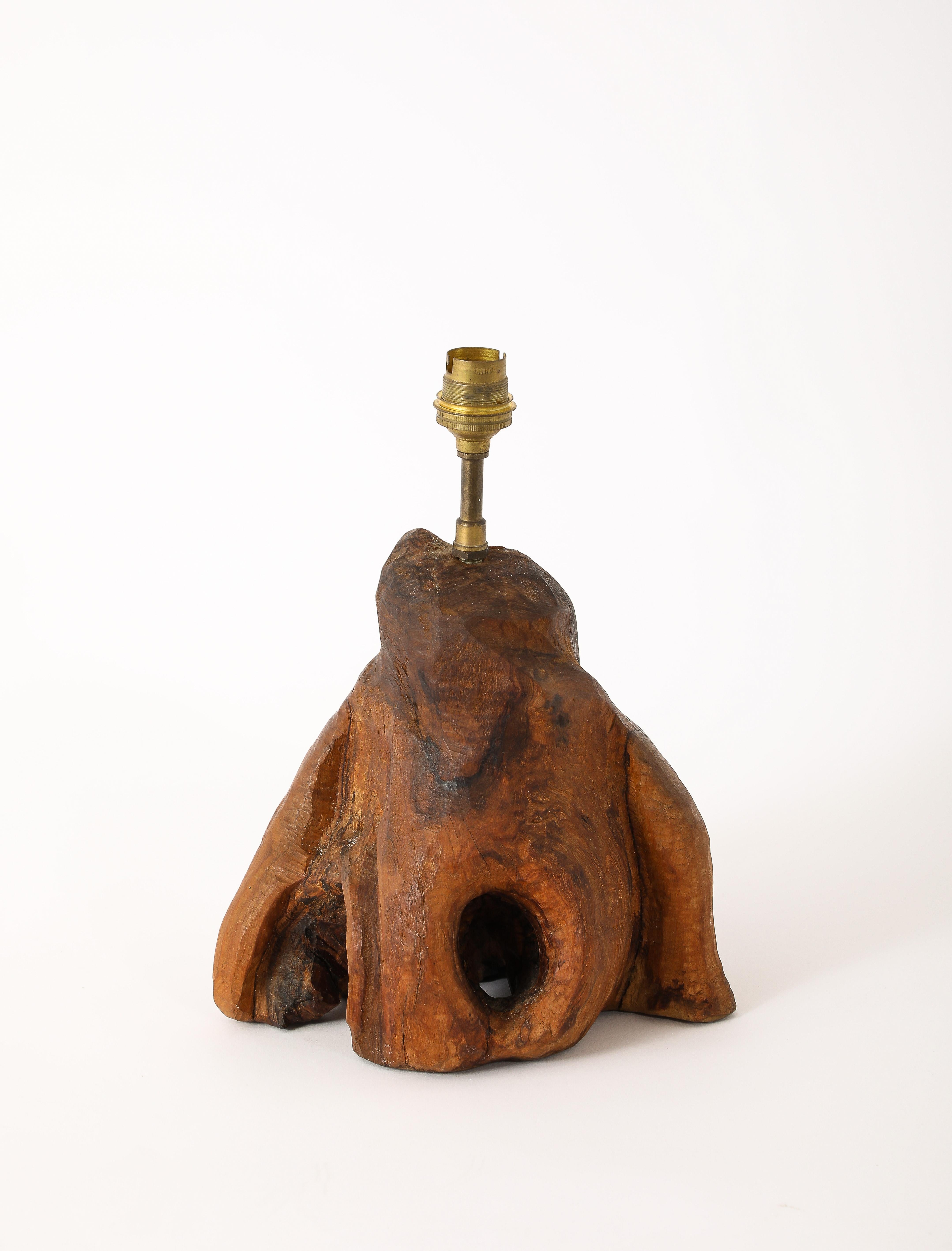 Lámpara de Sobremesa de Madera Burl, Francia Años 60 en Bueno estado para la venta en New York, NY