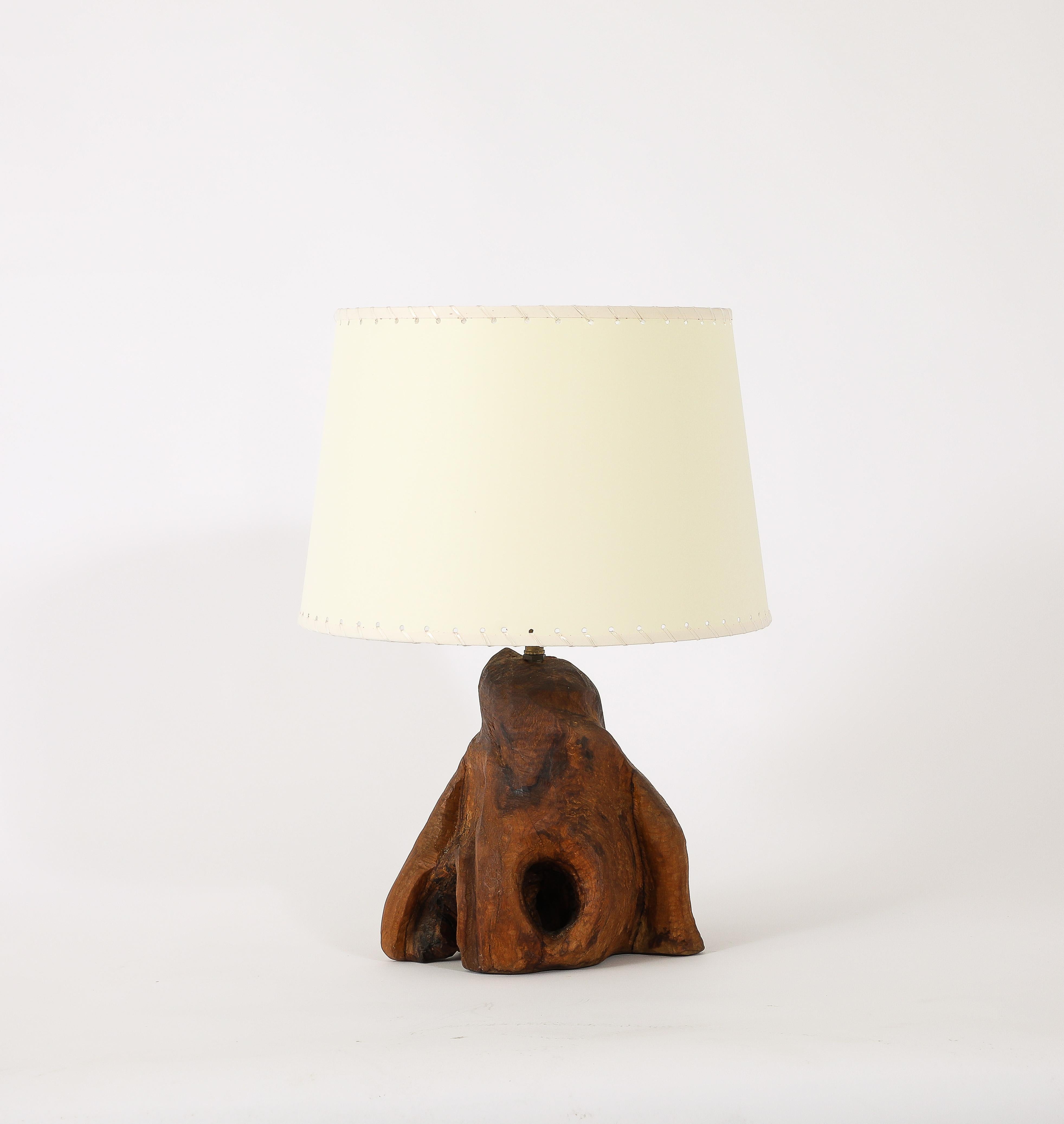 Lámpara de Sobremesa de Madera Burl, Francia Años 60 en venta 1