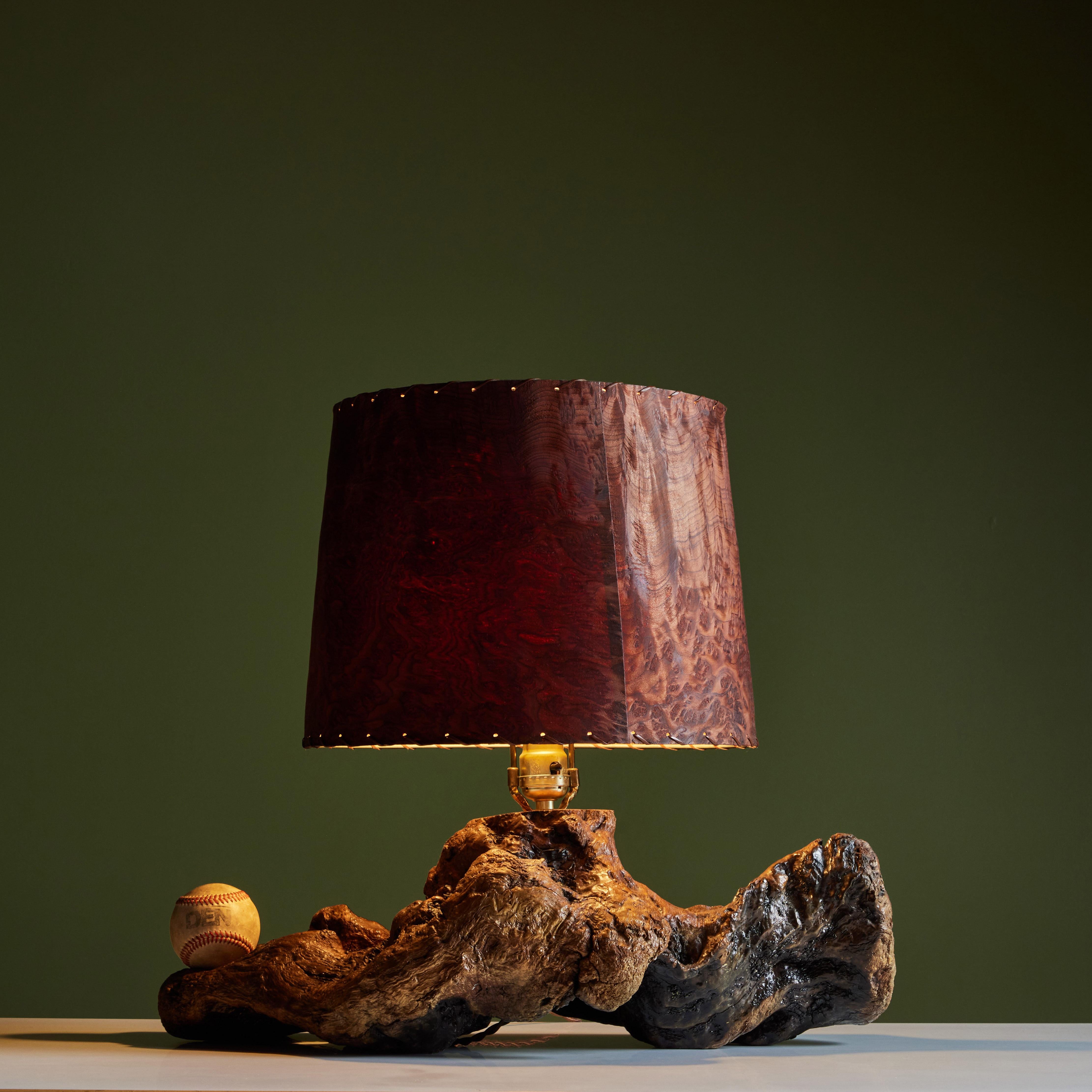 Mid-Century Modern Burl Wood Table Lamp in the Style George Nakashima