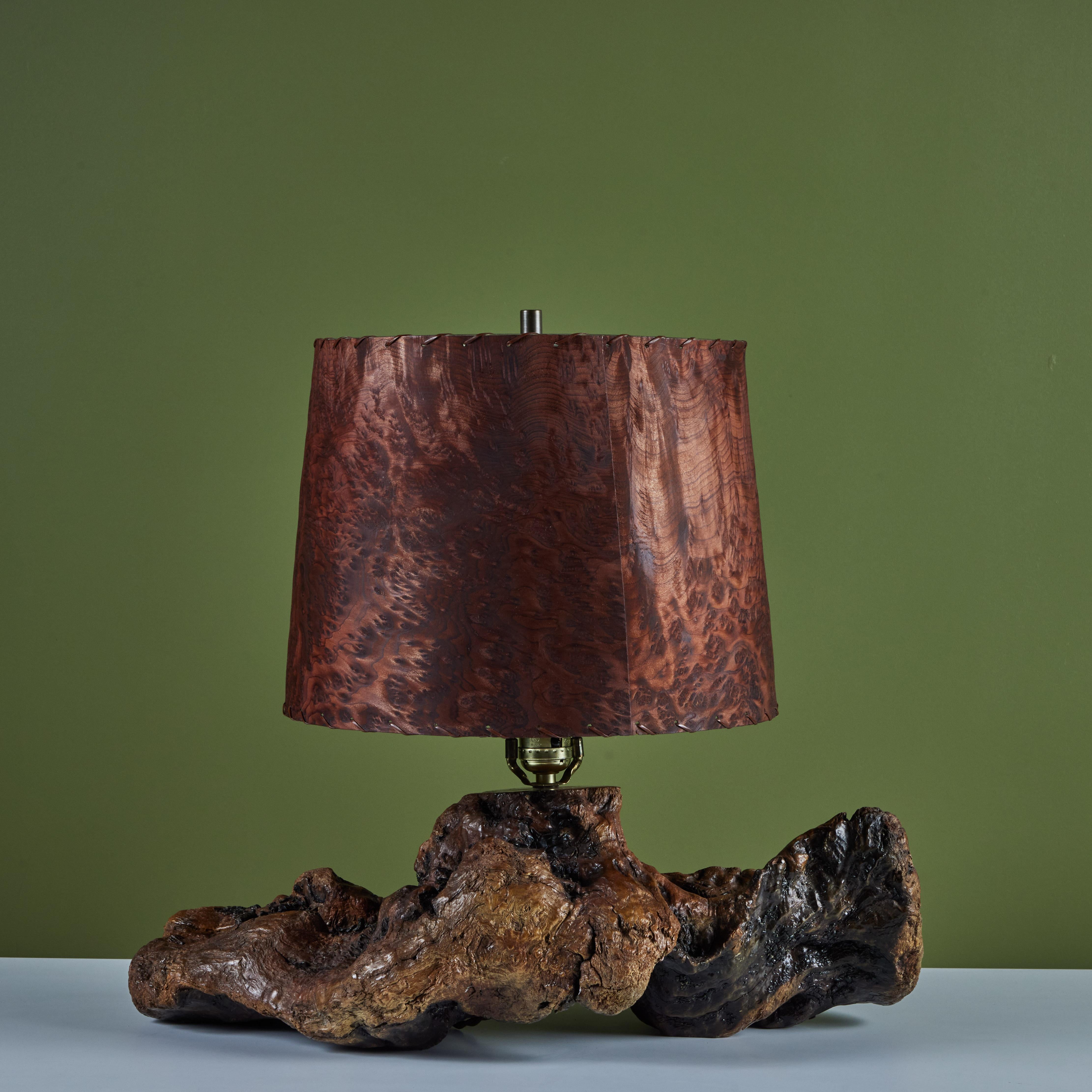American Burl Wood Table Lamp in the Style George Nakashima