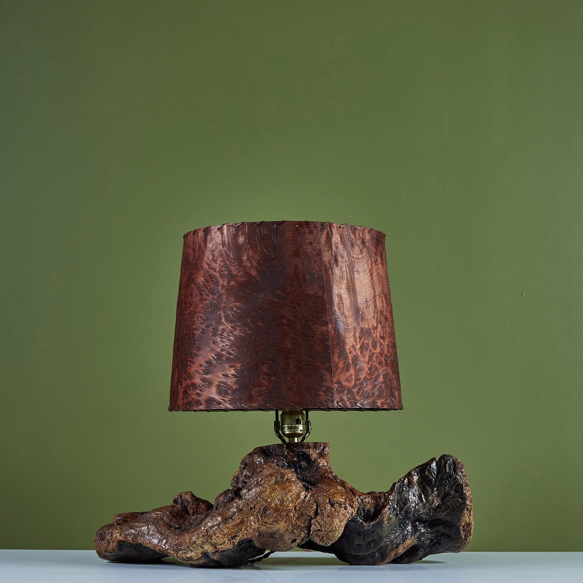 Burl Wood Table Lamp in the Style George Nakashima 1