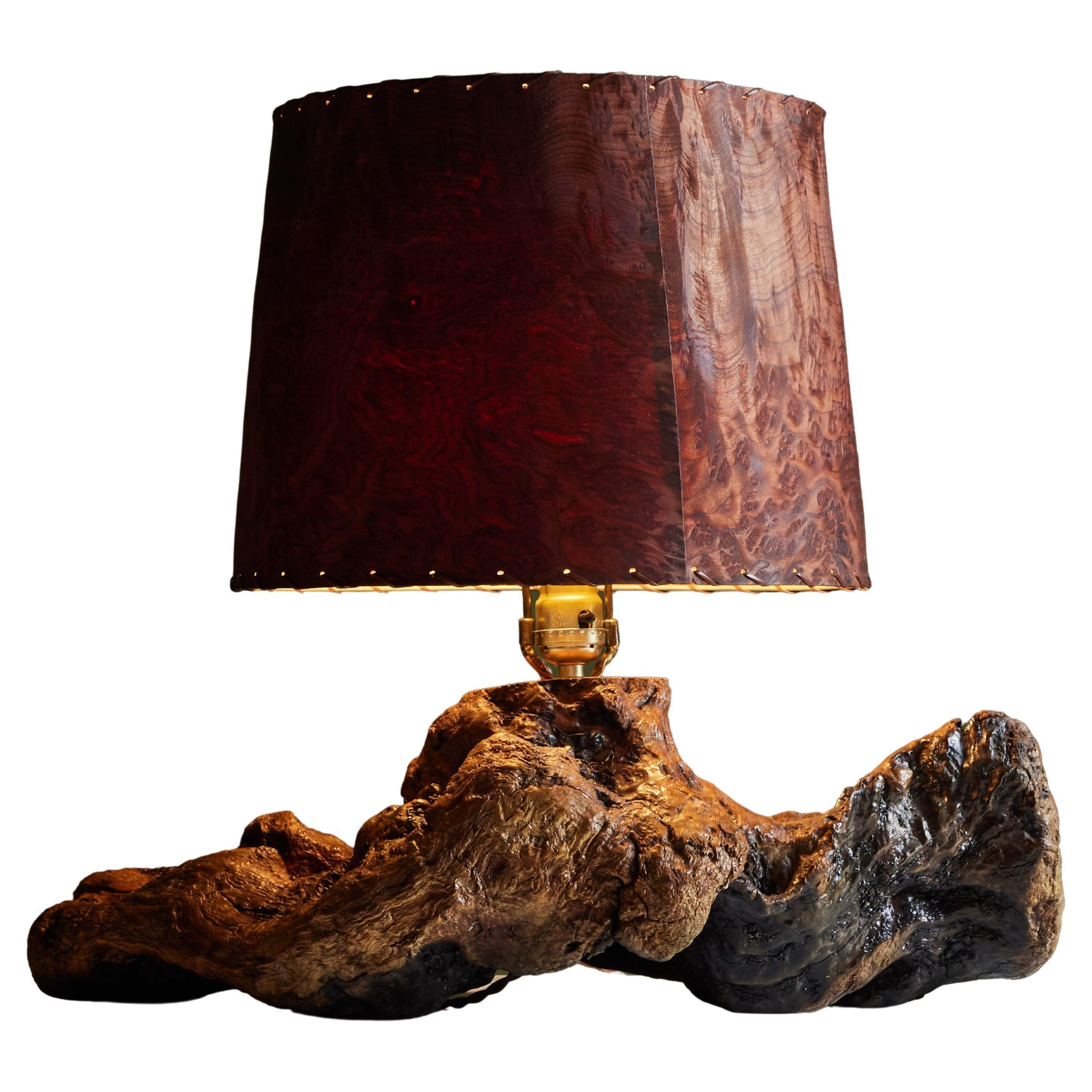 Burl Wood Table Lamp in the Style George Nakashima