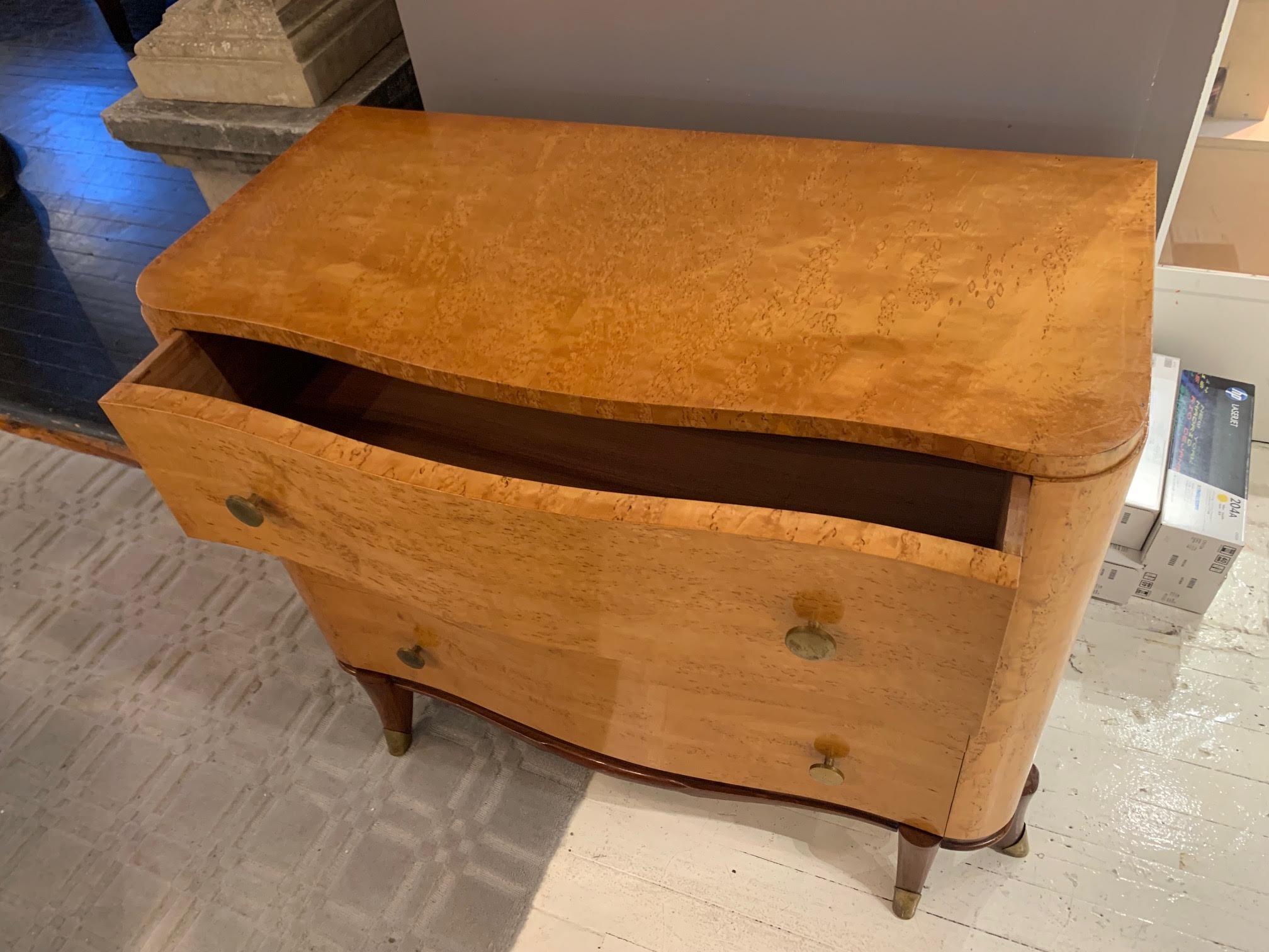 French Burl Wood Three Door Commode, France, 1930s