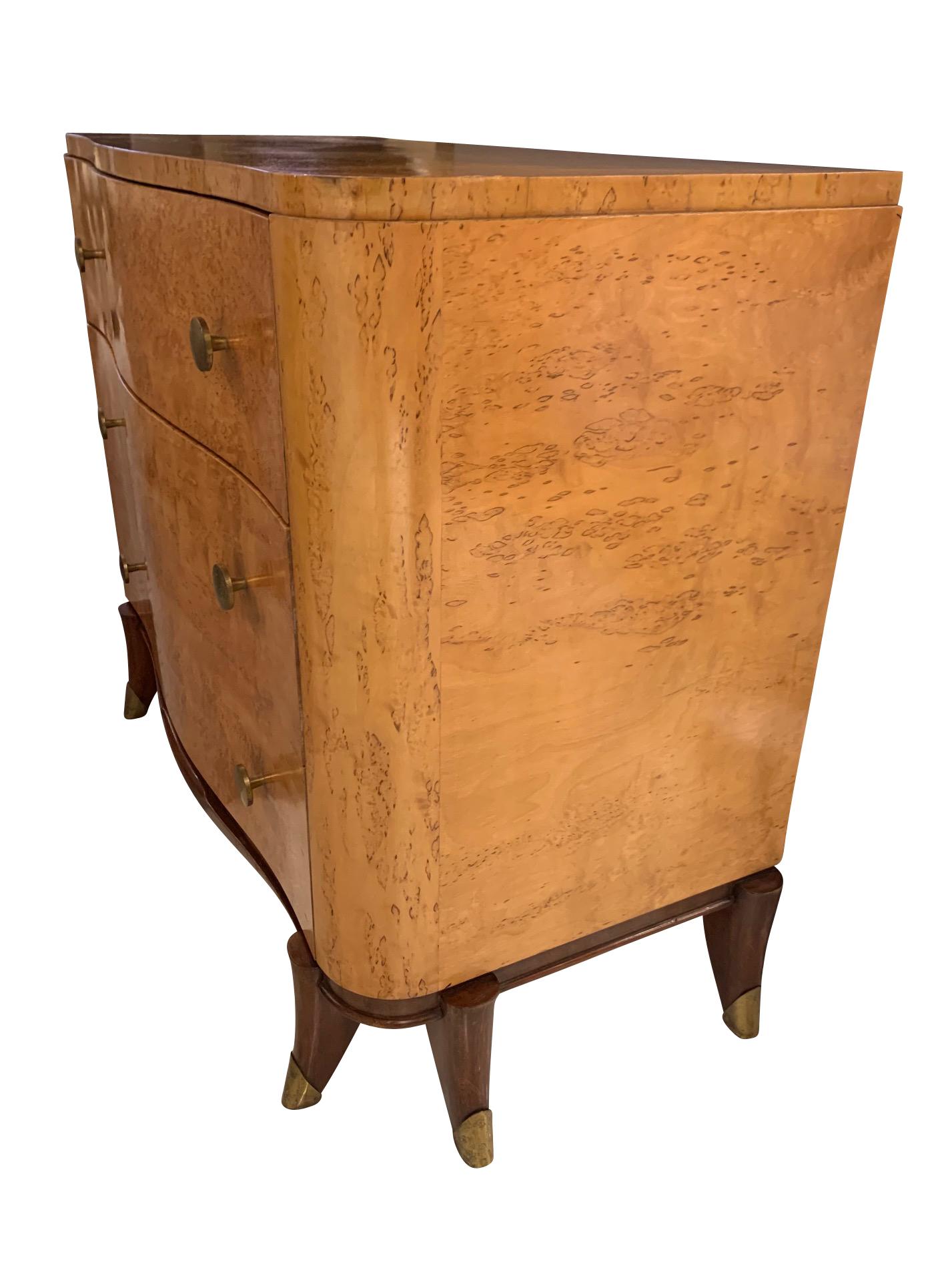 Burl Wood Three Door Commode, France, 1930s In Good Condition In New York, NY