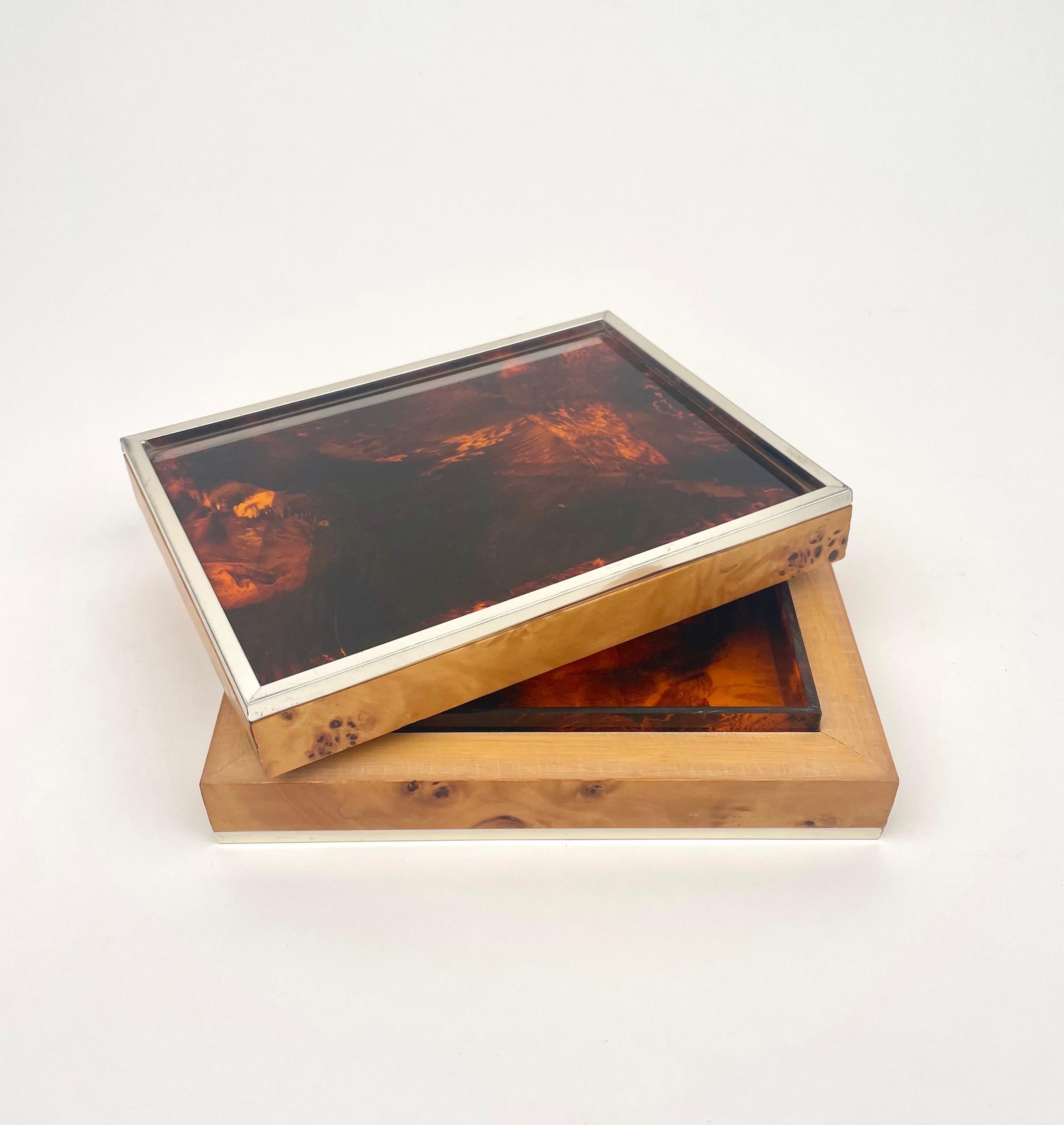 Burl Wood & Tortoiseshell Effect Lucite Box, Italy, 1970s For Sale 4