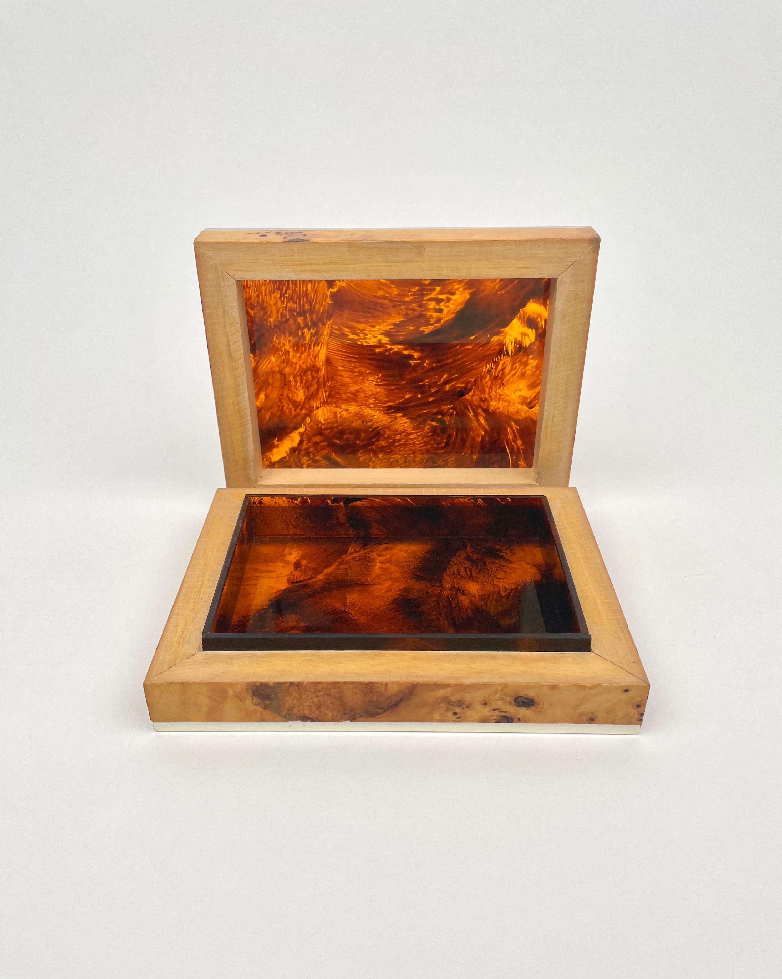 Burl Wood & Tortoiseshell Effect Lucite Box, Italy, 1970s For Sale 6