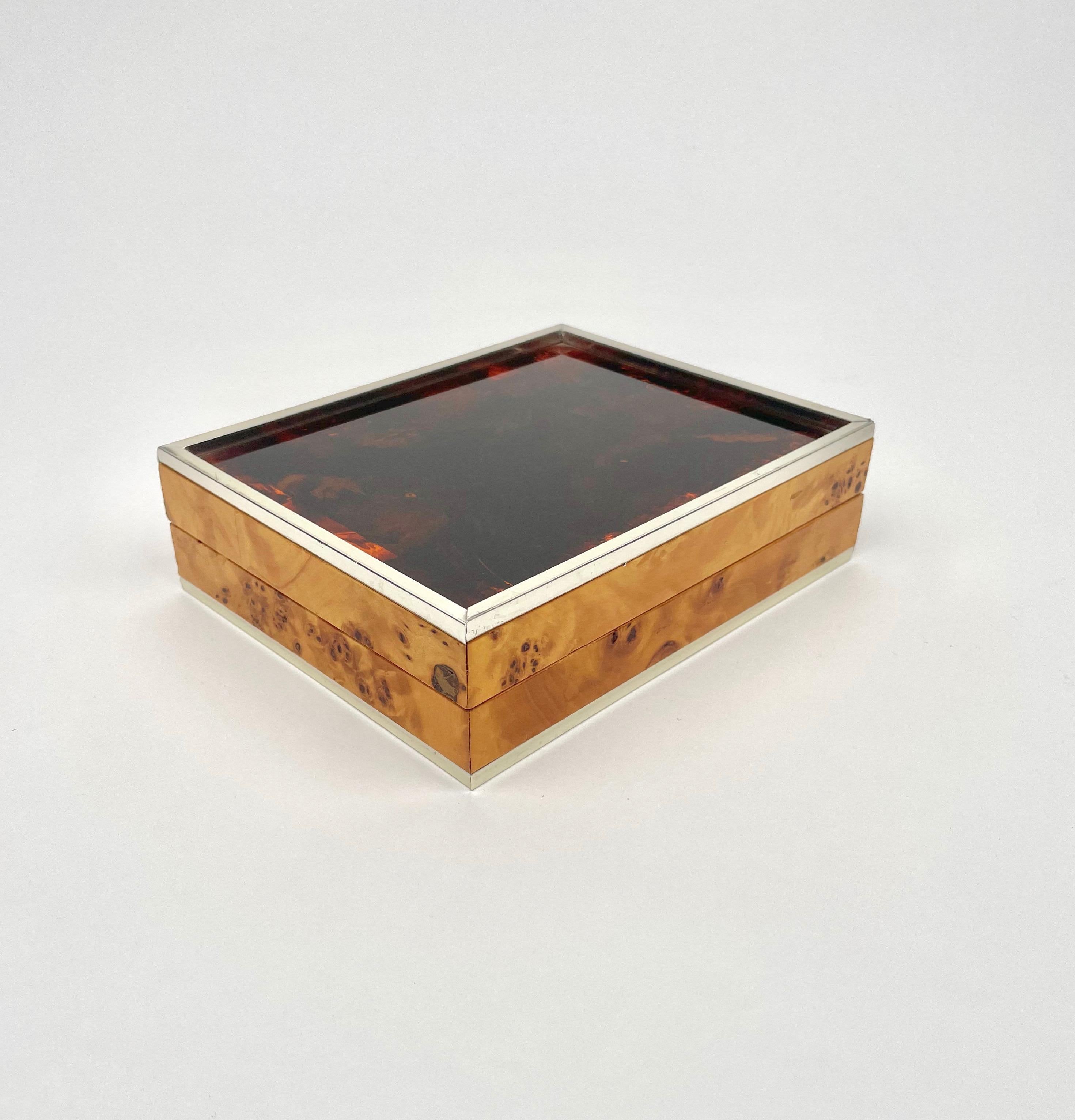 Mid-Century Modern Burl Wood & Tortoiseshell Effect Lucite Box, Italy, 1970s For Sale
