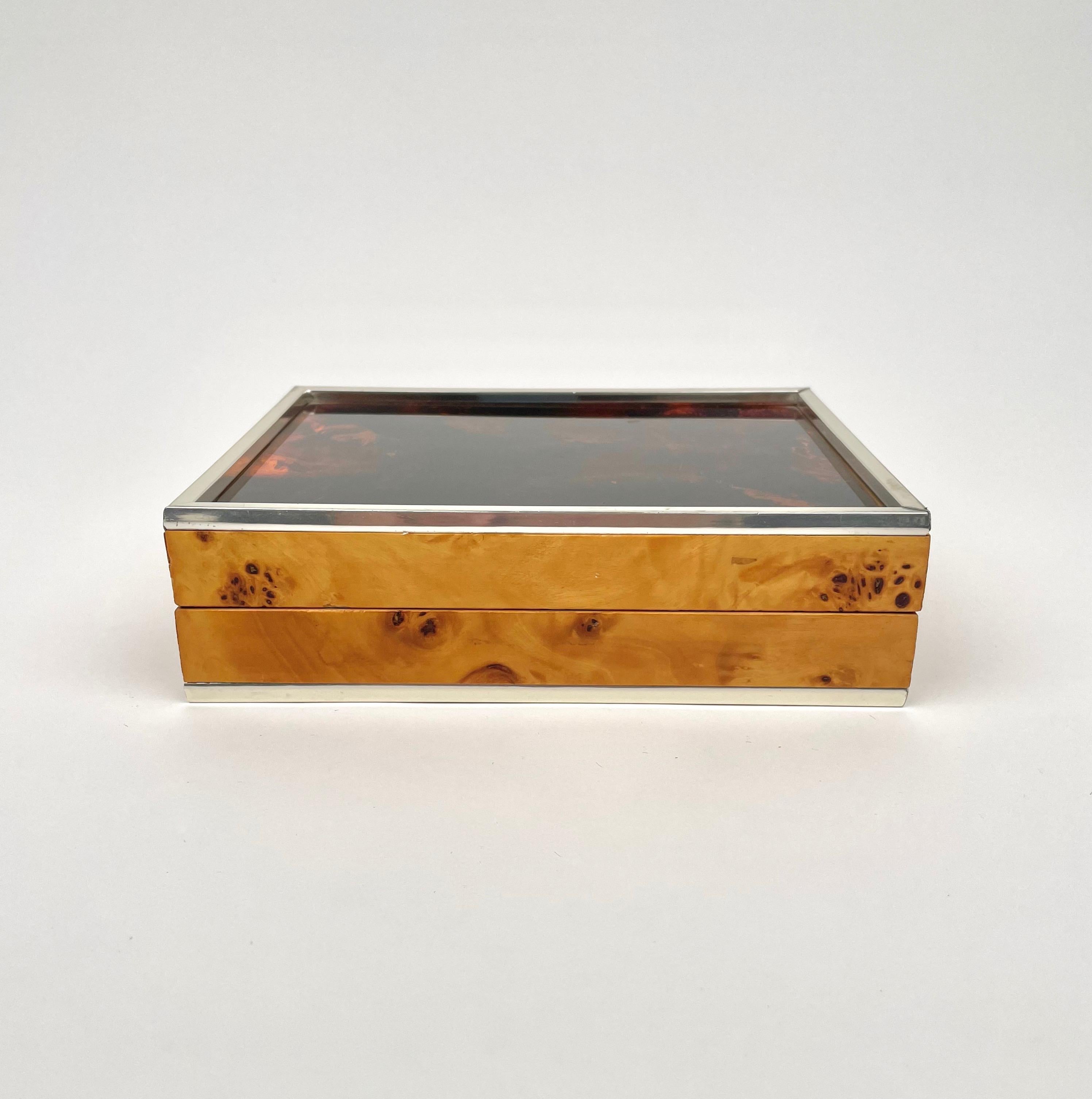 Late 20th Century Burl Wood & Tortoiseshell Effect Lucite Box, Italy, 1970s For Sale