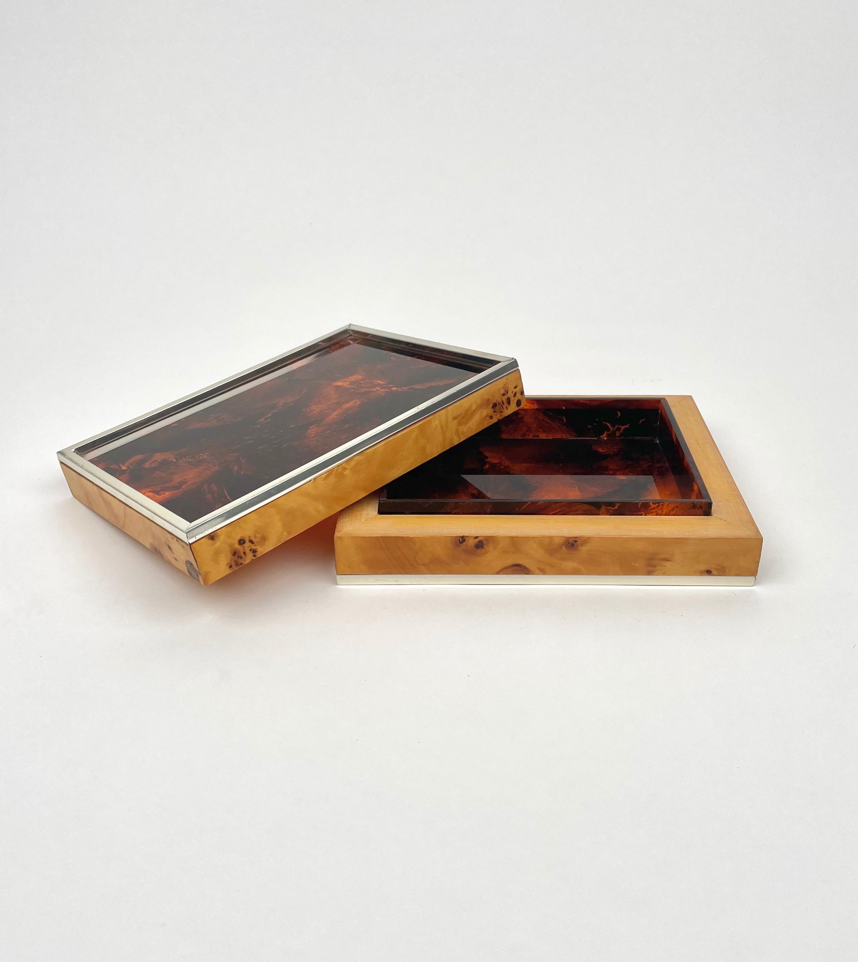 Burl Wood & Tortoiseshell Effect Lucite Box, Italy, 1970s For Sale 1