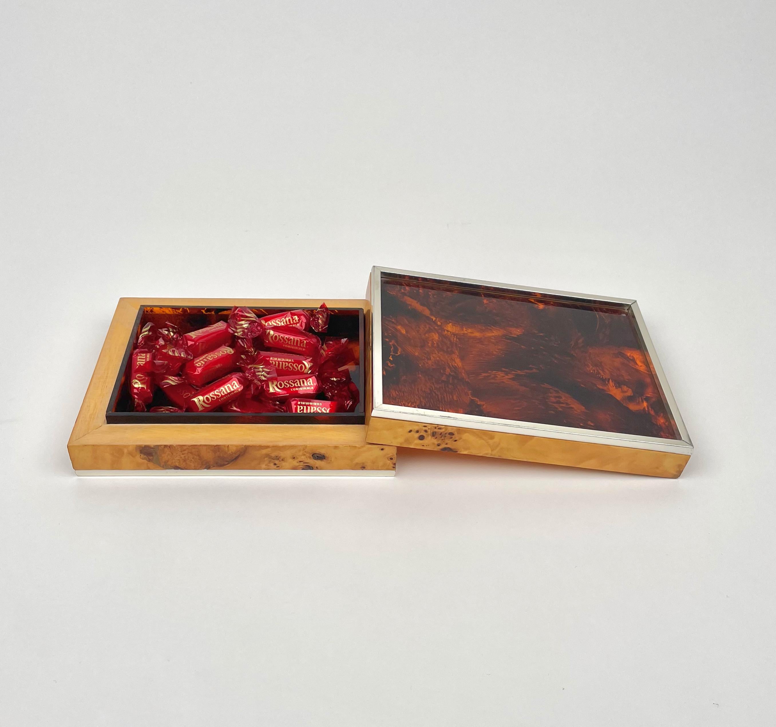 Burl Wood & Tortoiseshell Effect Lucite Box, Italy, 1970s For Sale 2