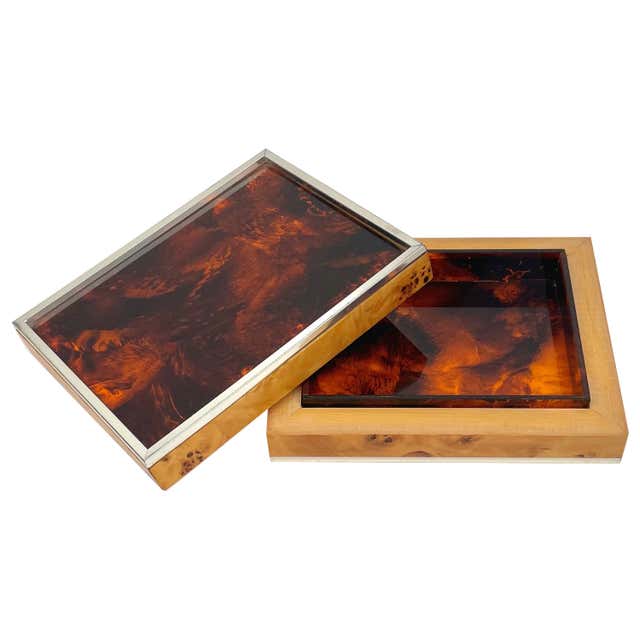 Tortoise Shell Wood Effect Squared Ice Bucket in Tortoise Shell Effect Lucite, Italy, 1970s For ...
