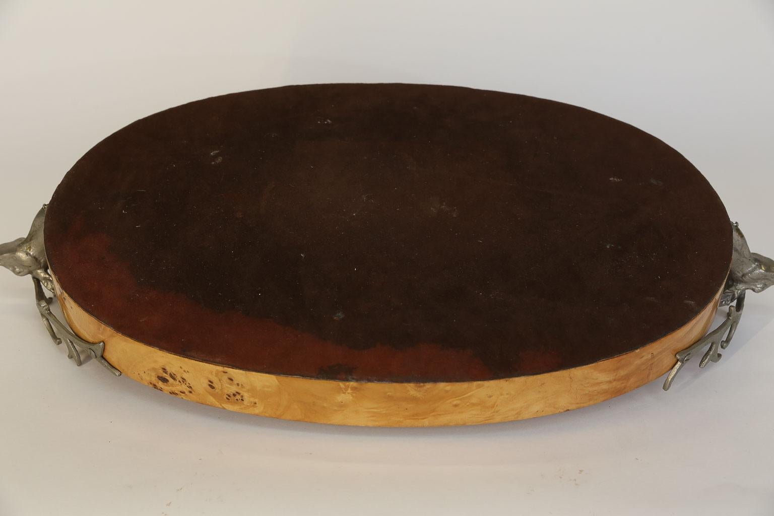Burl Wood Tray with Stag Head Handles 3